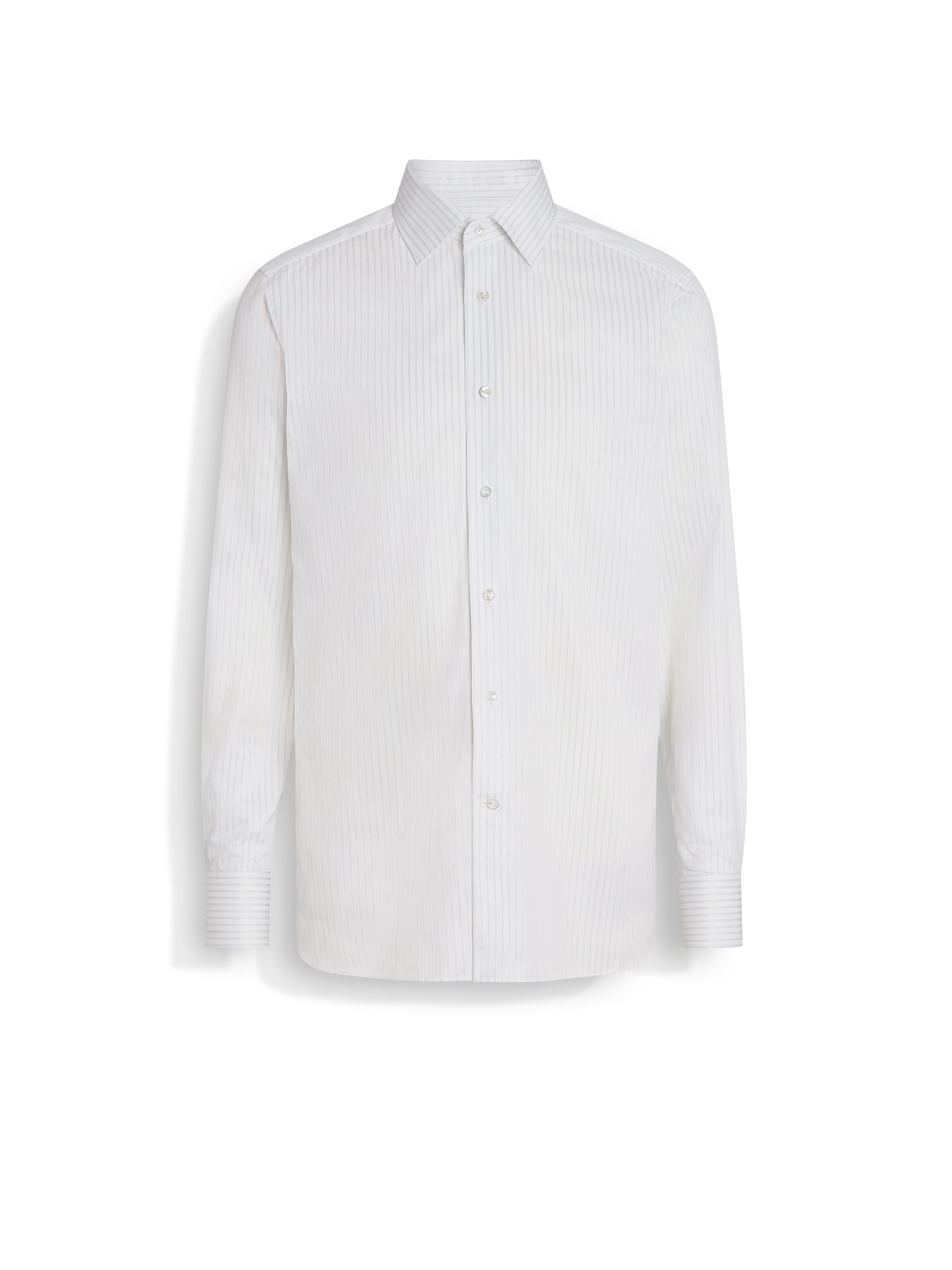 Zegna Optical White Structured Striped Centoventimila Cotton Shirt In White/light Blue