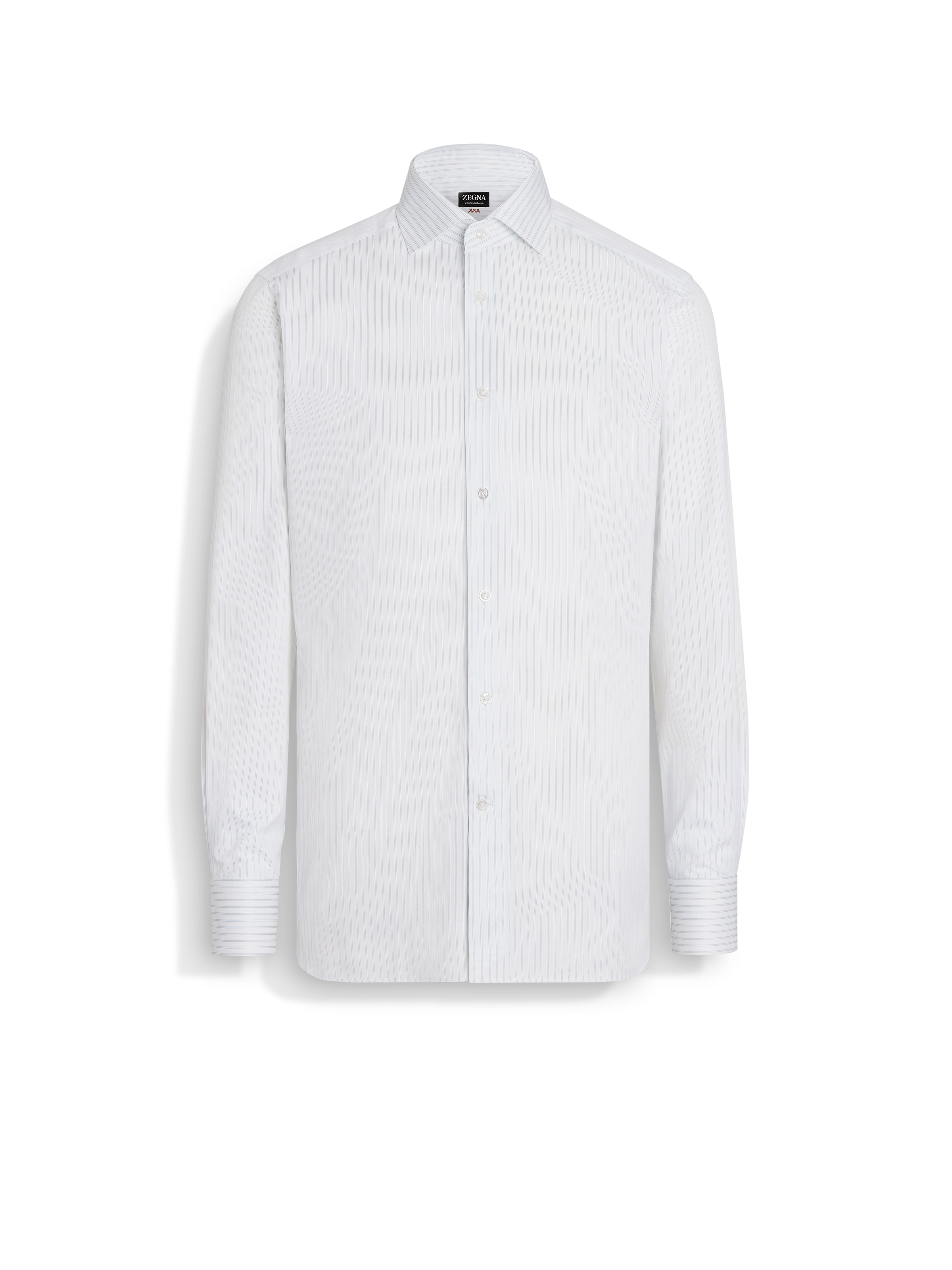 Zegna Optical White Structured Striped Centoventimila Cotton Shirt In Blanc/gris Clair