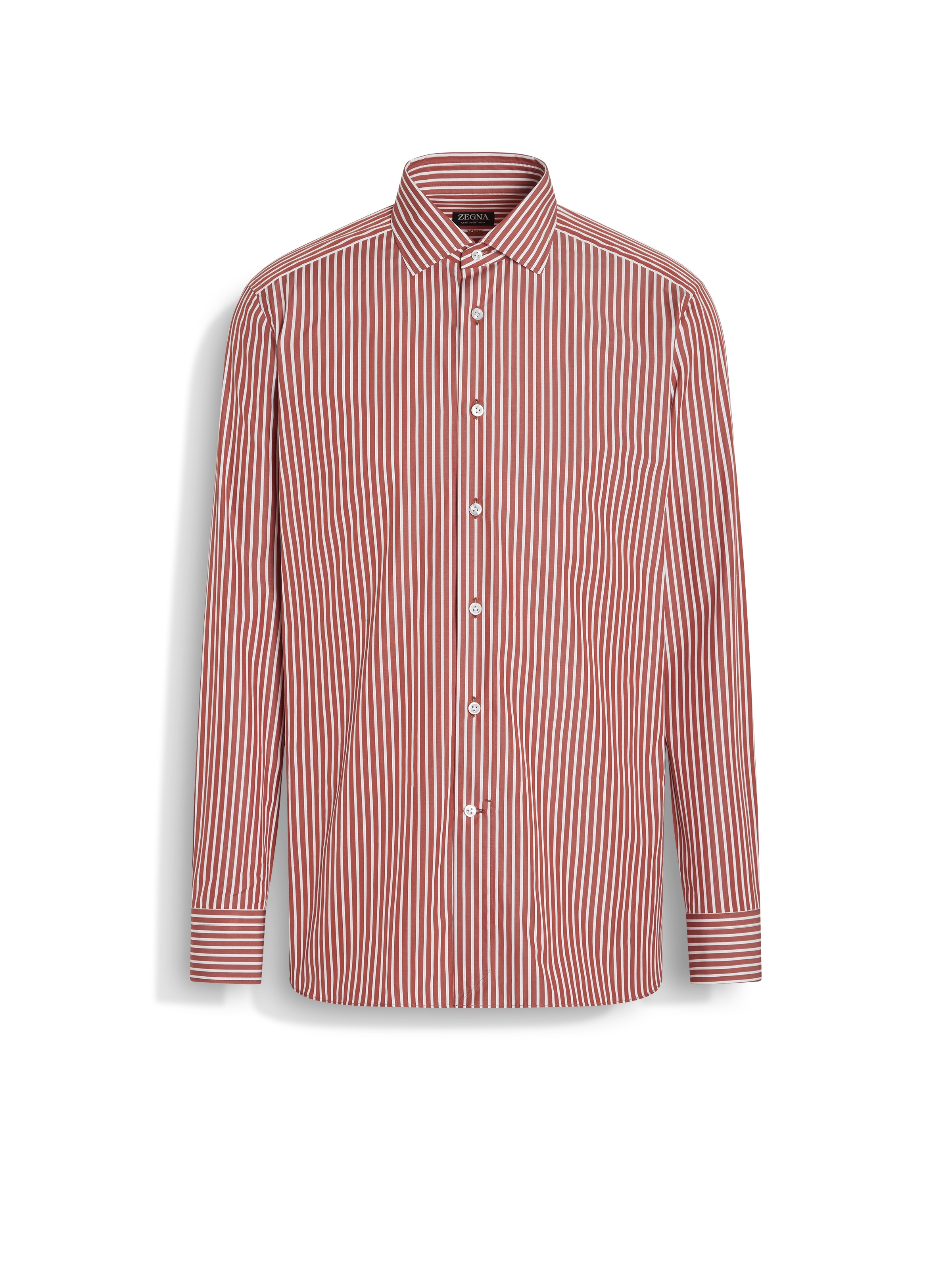 Zegna Striped Cotton Shirt In Rouge Brique/blanc