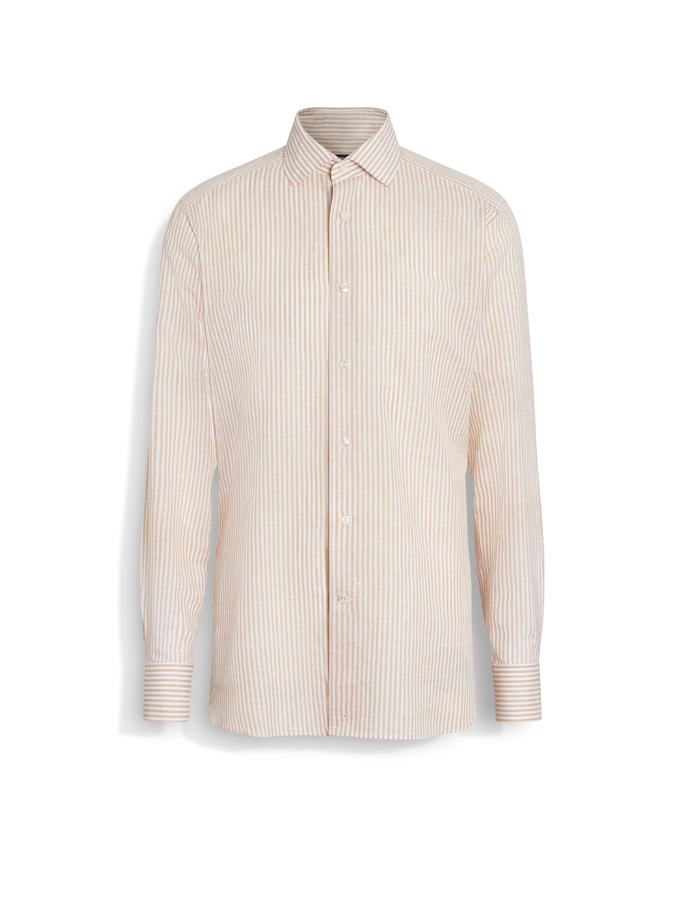 Zegna Striped Centoventimila Regular Fit Cotton Linen Blend Shirt In Neutral