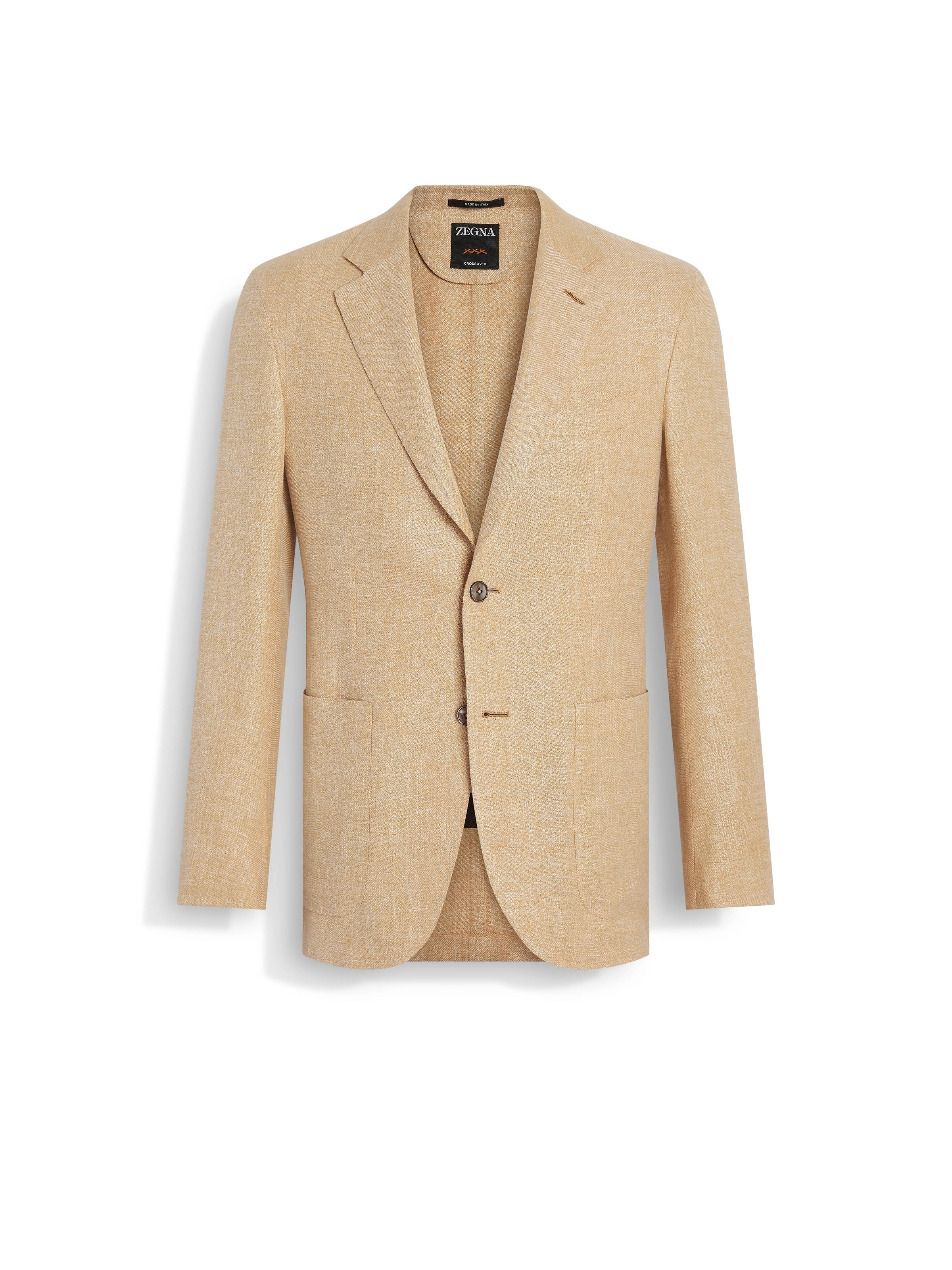 Zegna Light Ochre Crossover Linen Wool And Silk Blend Jacket