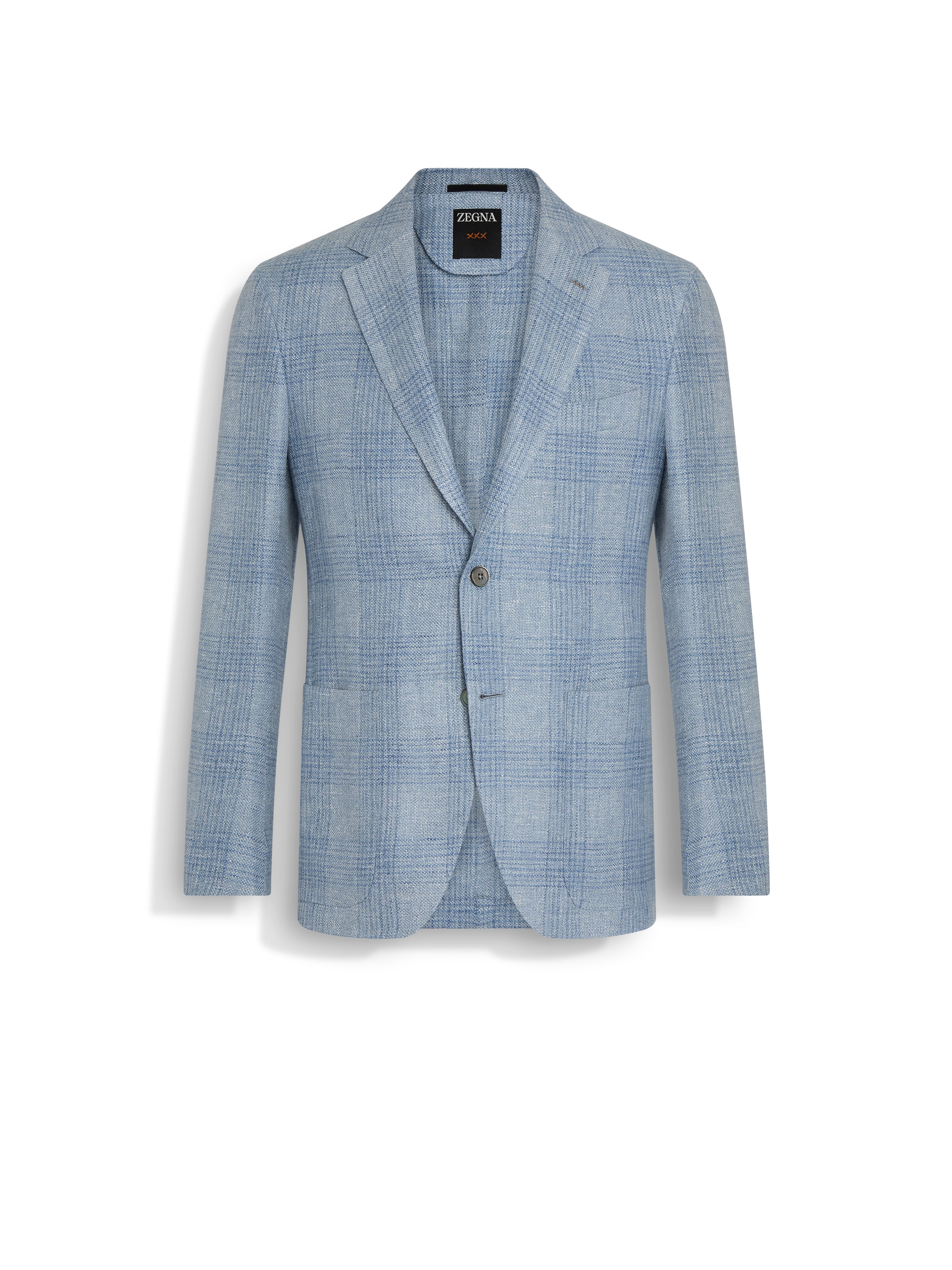Shop Zegna Light Blue And Blue Crossover Linen Wool And Silk Jacket In Light Blue/blue