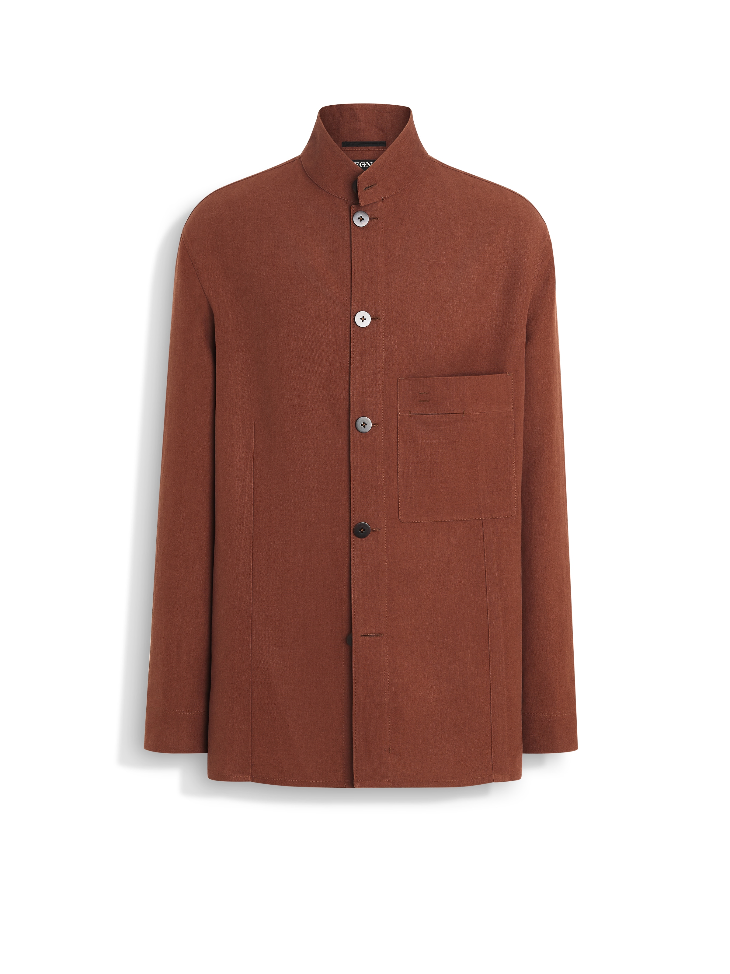 Shop Zegna Surchemise En Oasi Lino Brun Tabac
