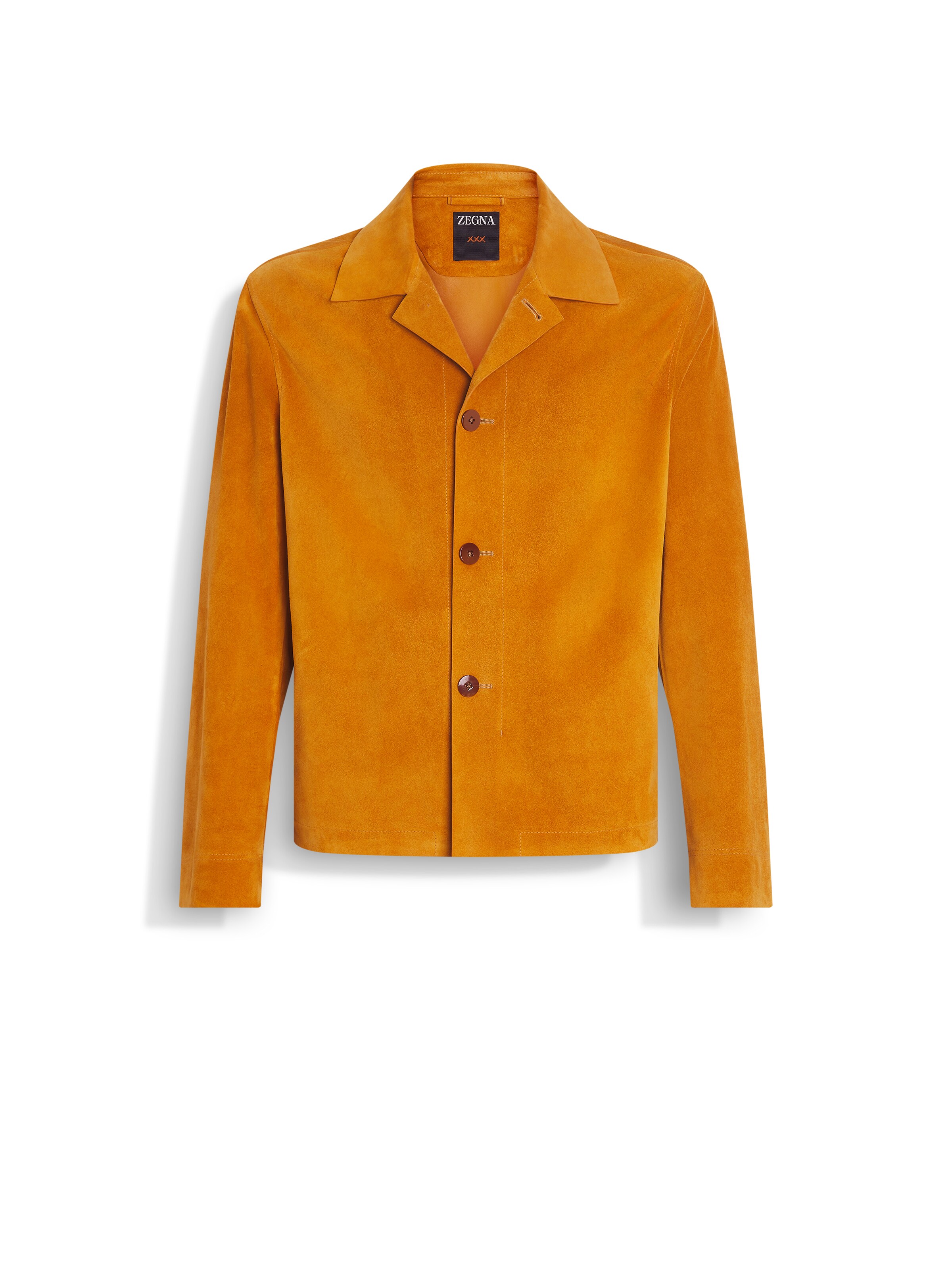 Zegna Ocher Leather Regular Fit Shirt Jacket In Ocre