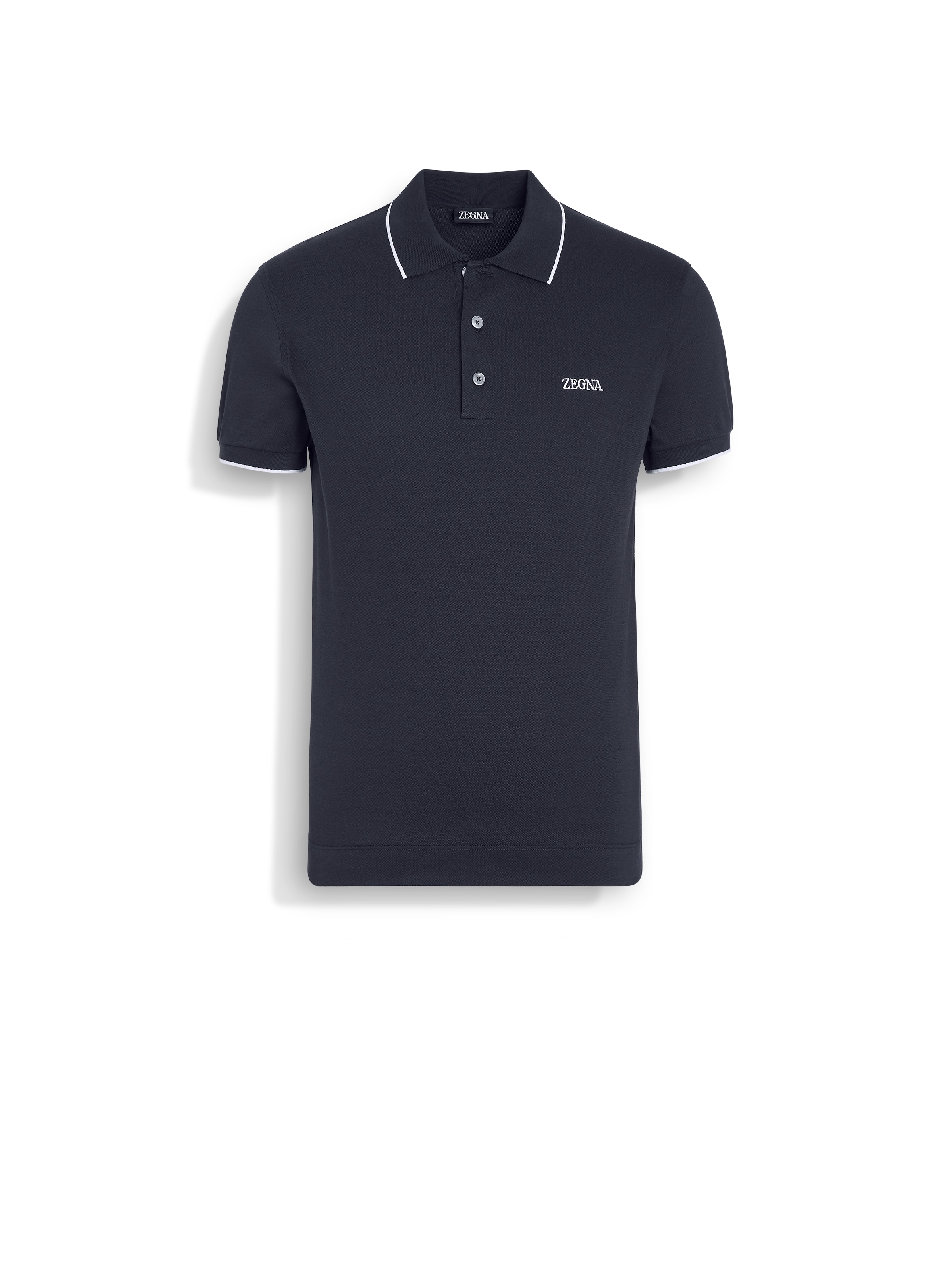 Zegna Polo En Coton Extensible Bleu Marine In Navy Blue