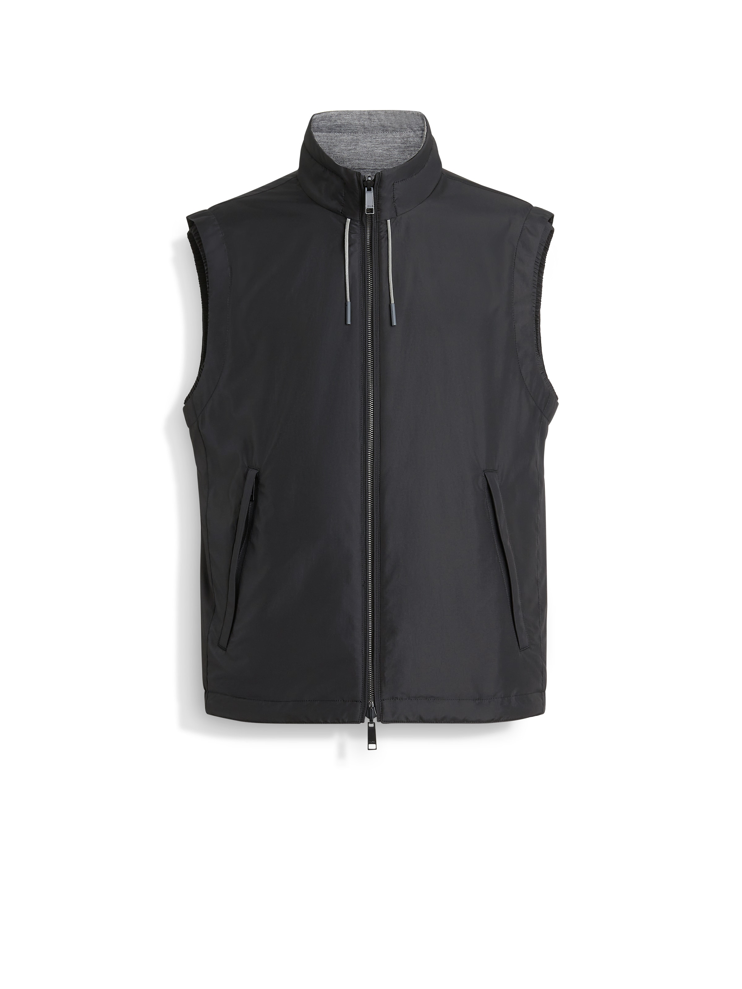 Shop Zegna Microfiber Reversible Brezza Vest In Black/grey
