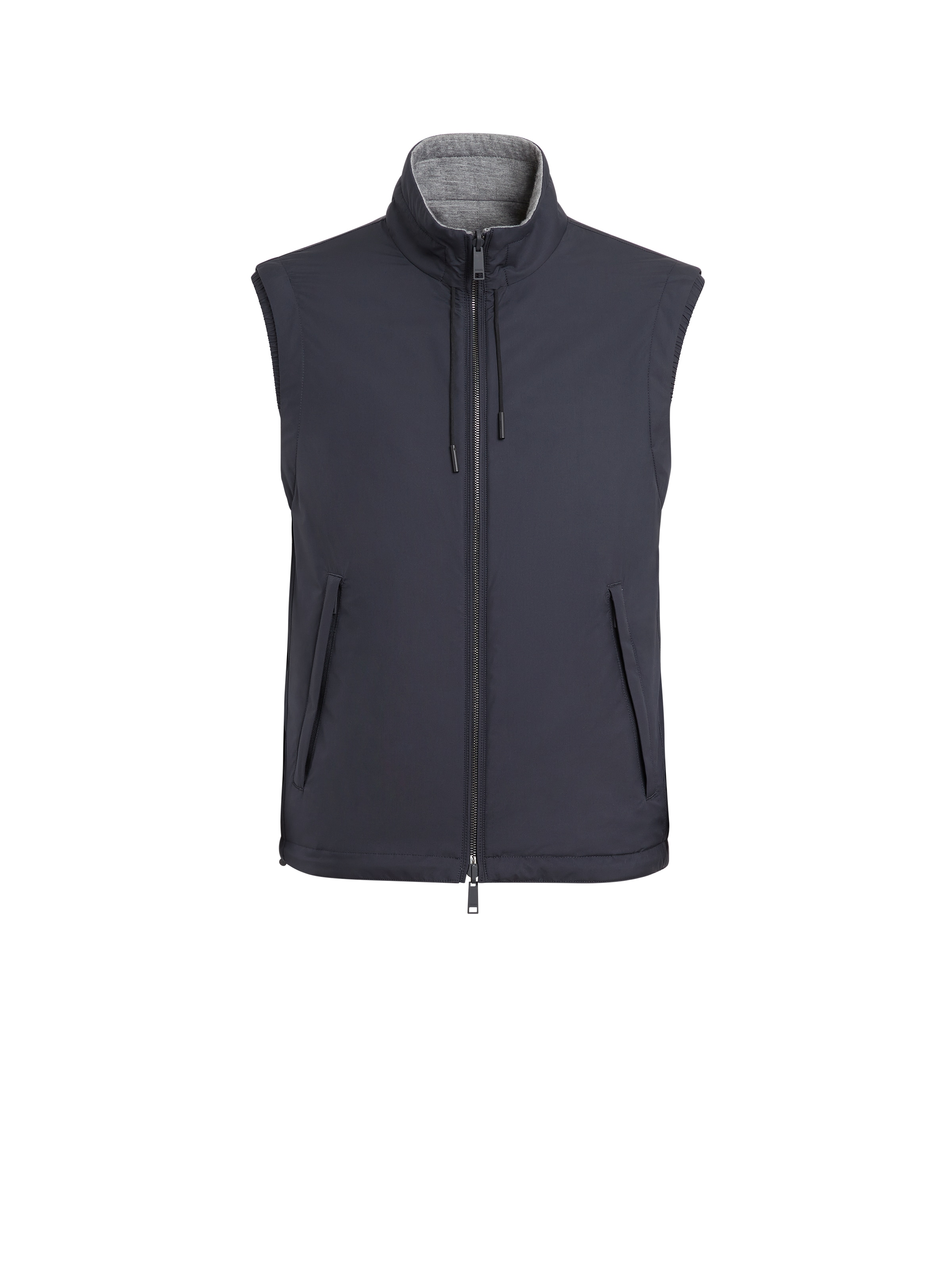 Shop Zegna Technical Fabric Reversible Brezza Vest In Navy Blue/grey