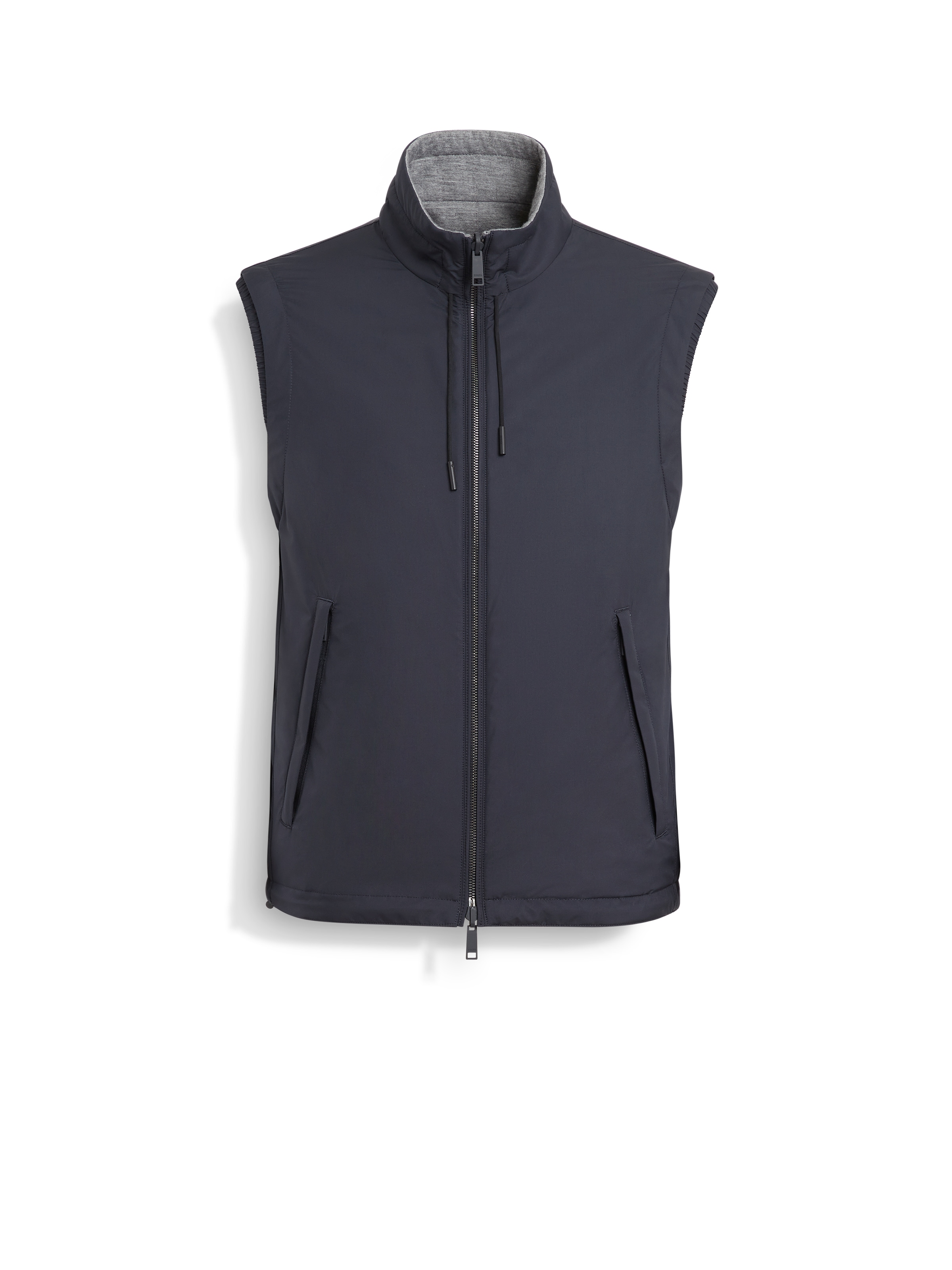 Shop Zegna Technical Fabric Reversible Brezza Vest In Navy Blue/grey