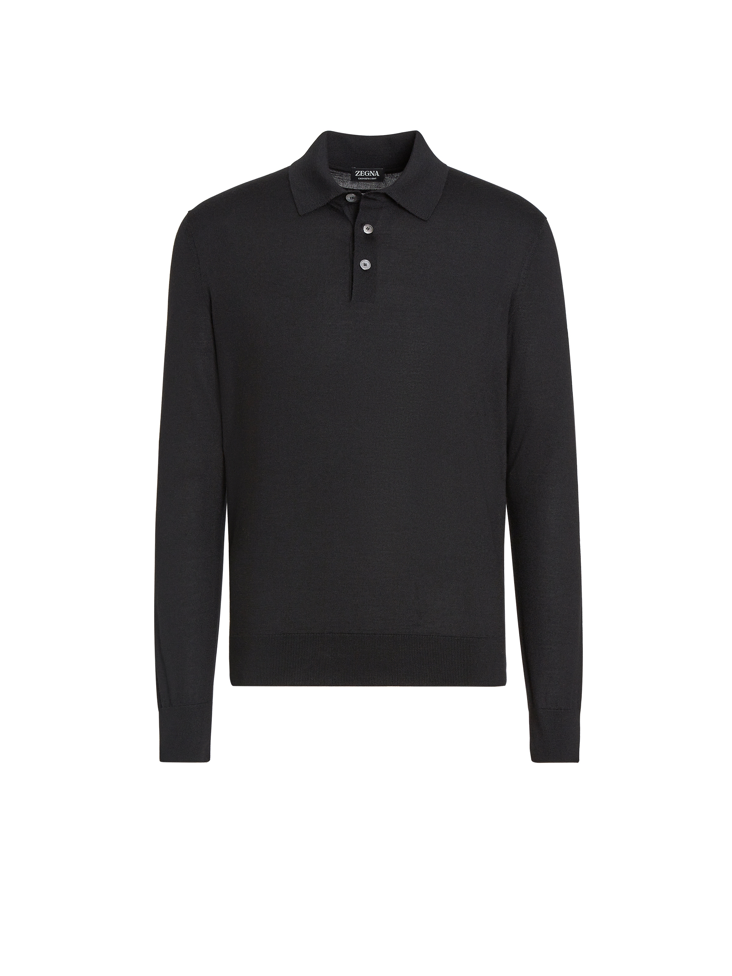 Zegna Cashseta Essential Long Sleeve Regular Fit Polo Shirt In Black