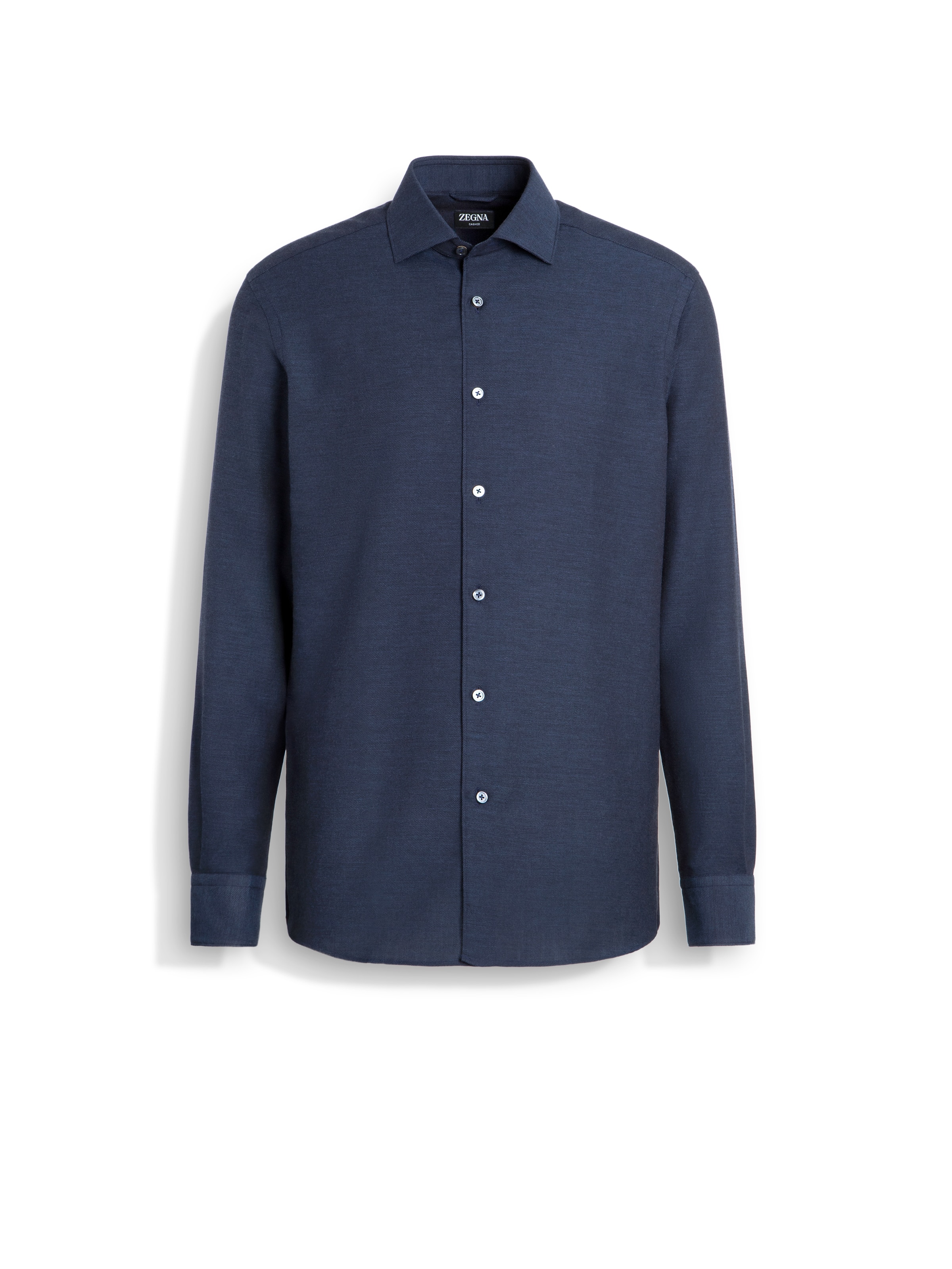 Zegna Button-down Collar Brushed Cotton-twill Shirt In Navy Blue