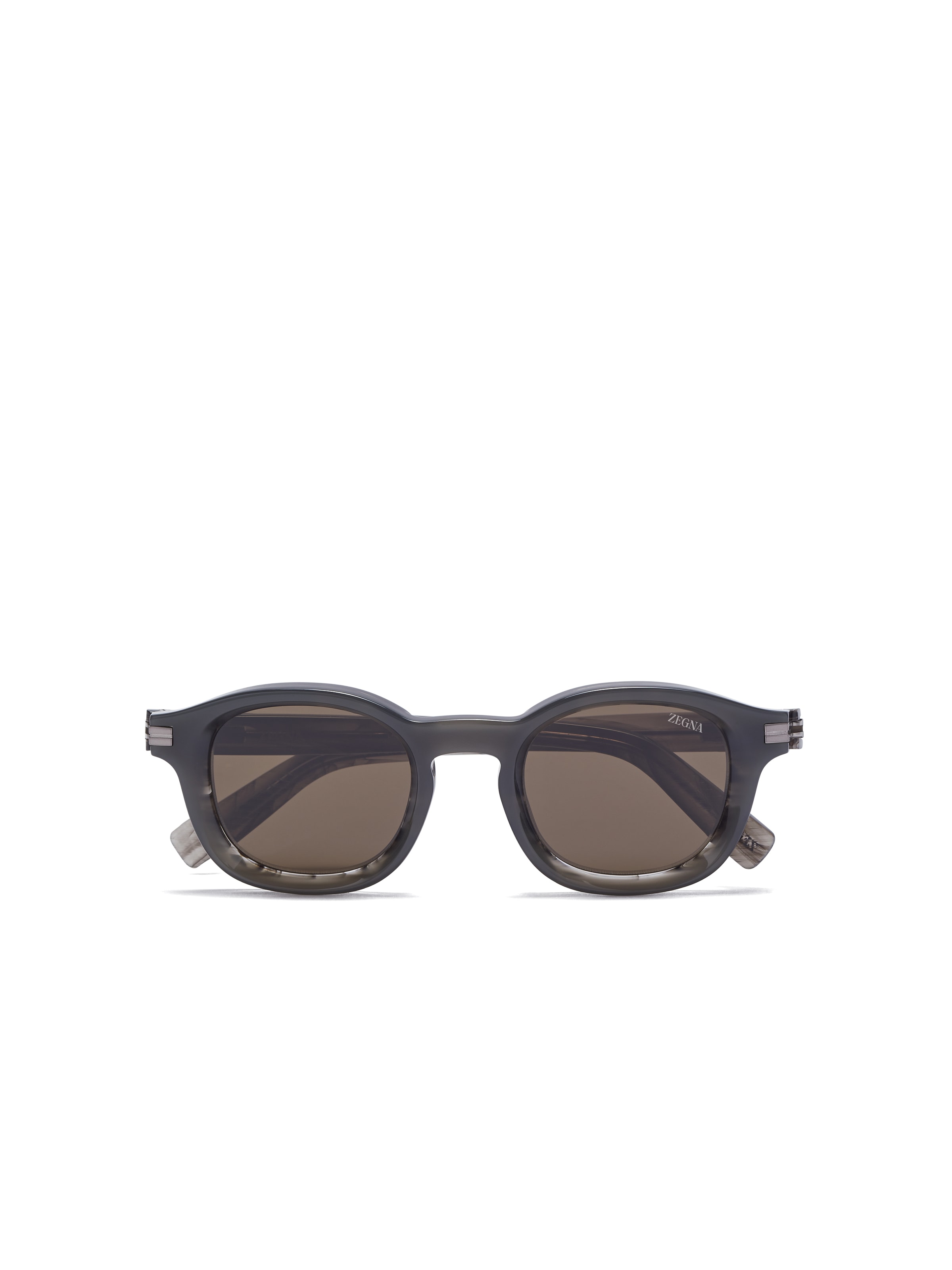 Zegna Striped Round-shape Sunglasses In Gris Opale/gris Rayé