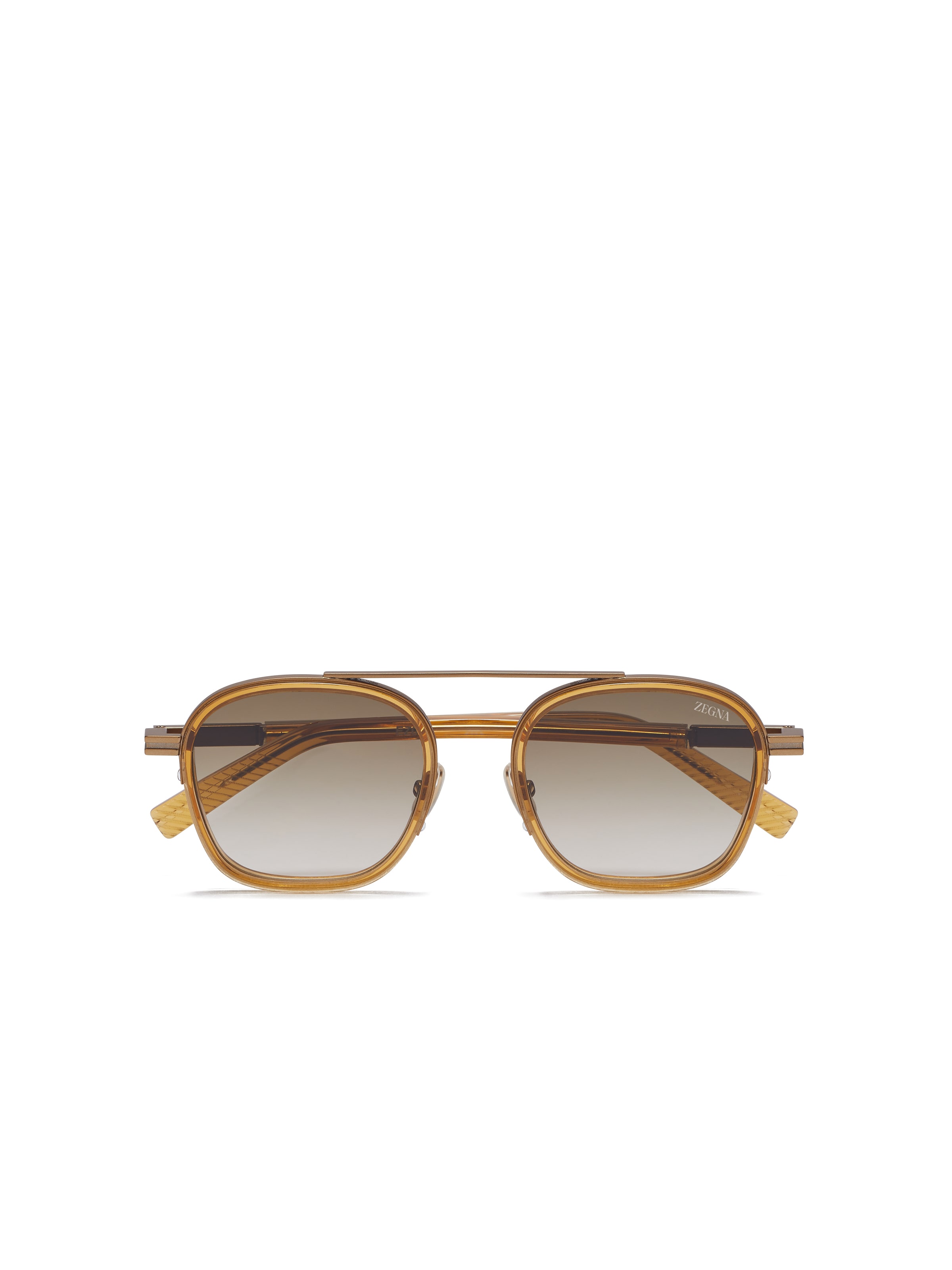 Zegna Transparent Golden Syrup Orizzonte I Acetate And Metal Sunglasses