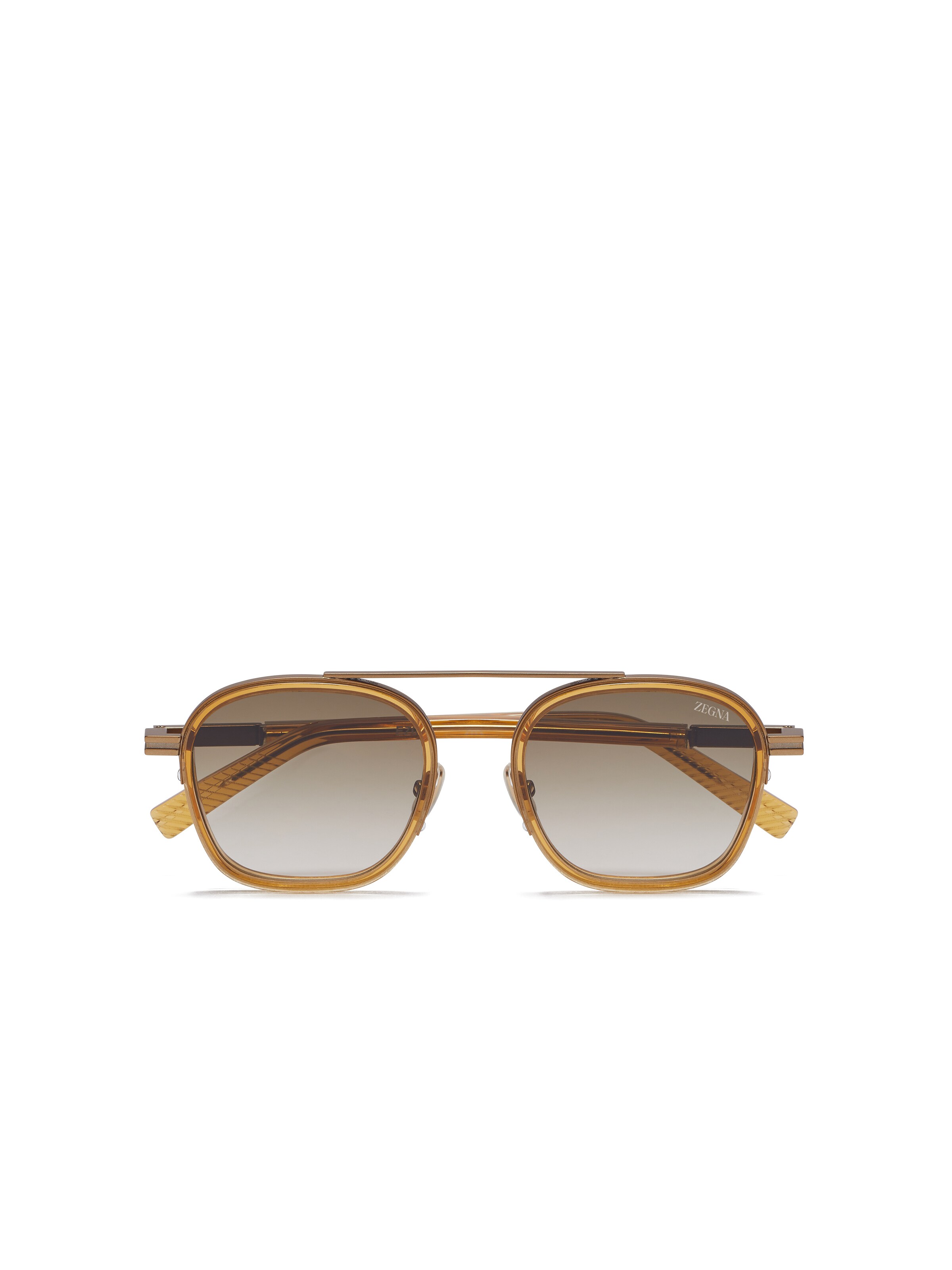 Zegna Transparent Golden Syrup Orizzonte I Acetate And Metal Sunglasses In Transparent Golden Syrup