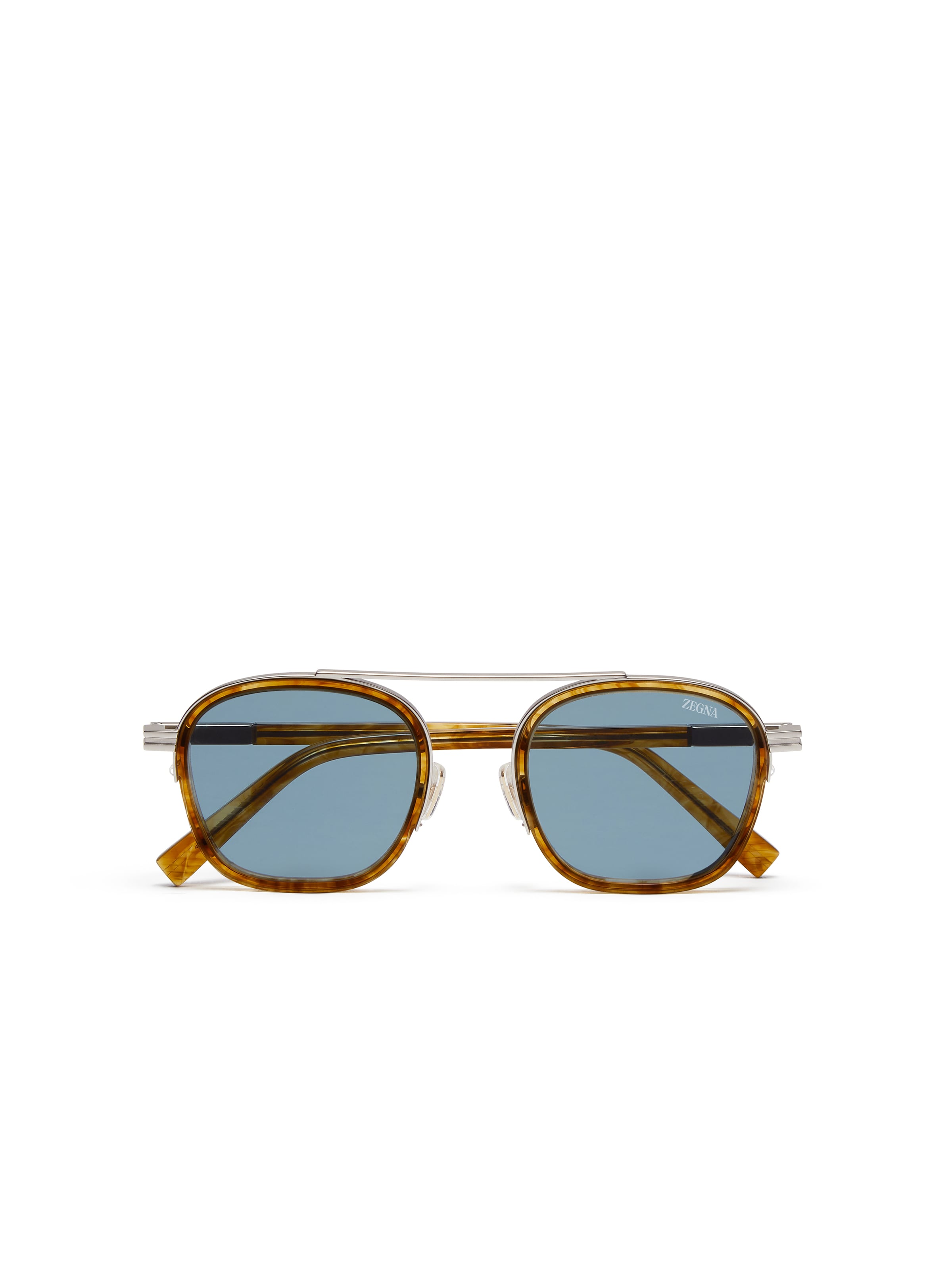 Zegna Transparent Light Brown Havana Orizzonte I Acetate And Metal Sunglasses In Transparent Light Brown Havana