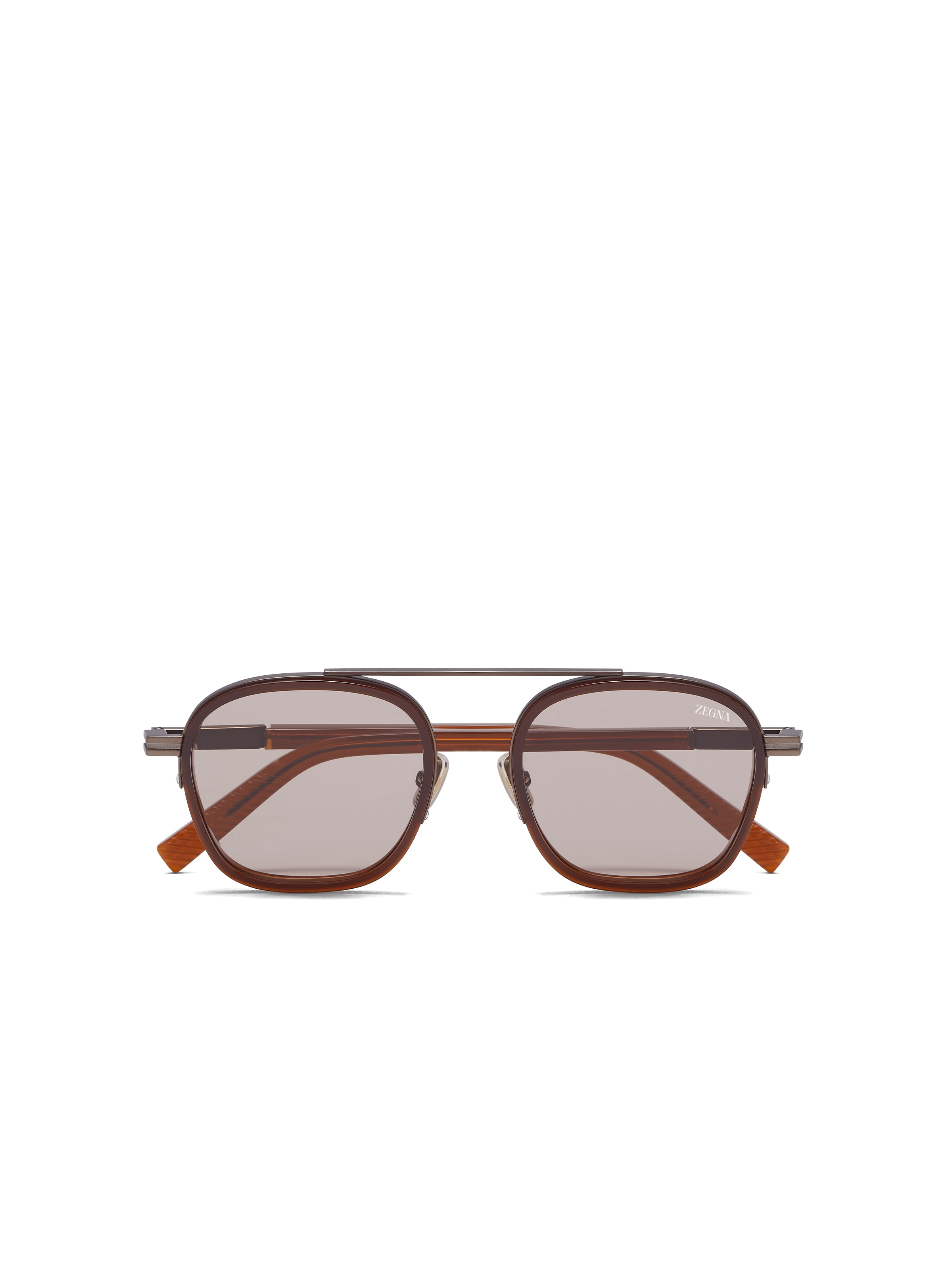 Zegna Opal Brown Orizzonte I Acetate And Metal Sunglasses In Opal Brown