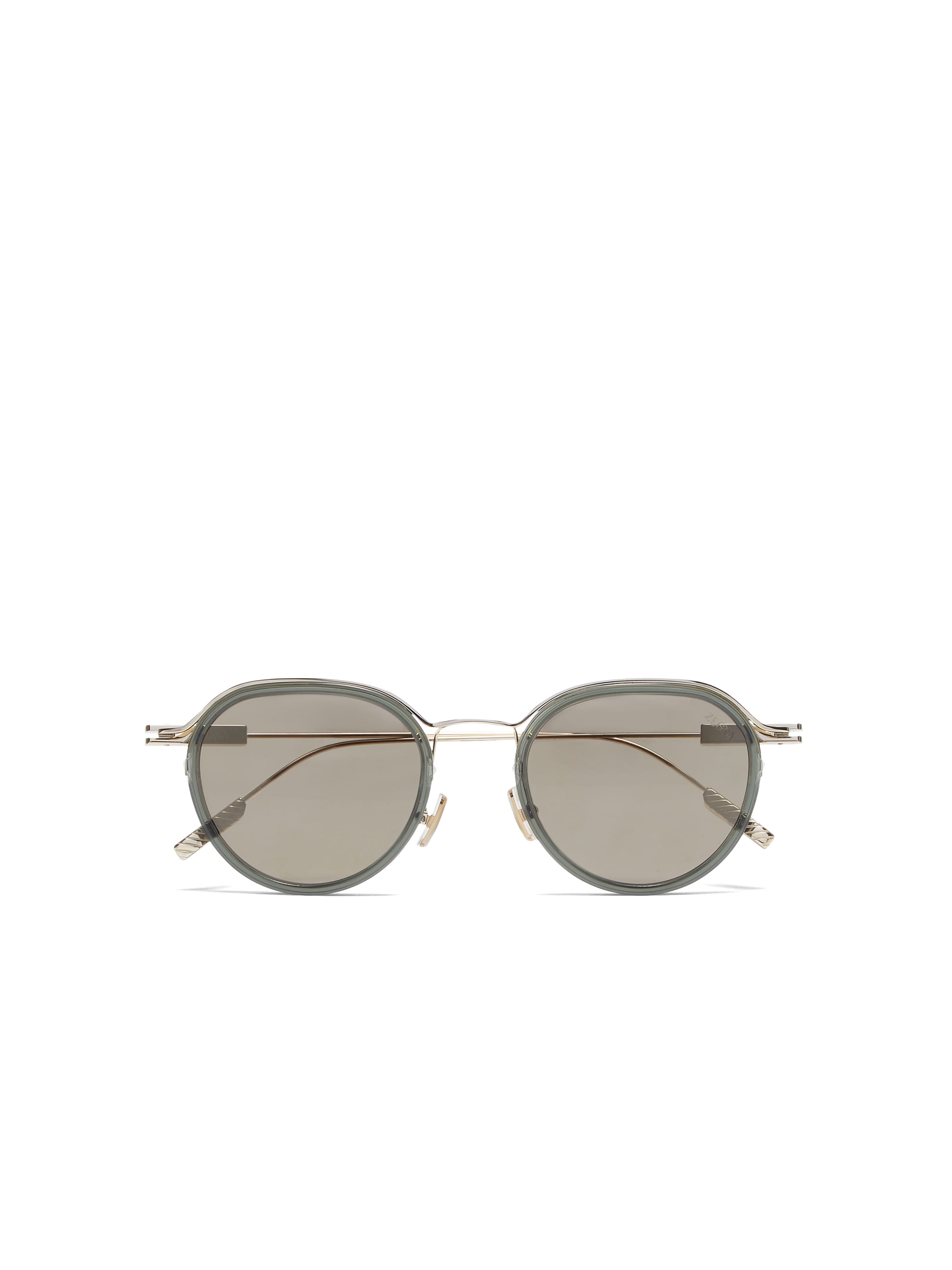 Zegna Round-frame Metal Sunglasses In Transparentes Grün/blassgold