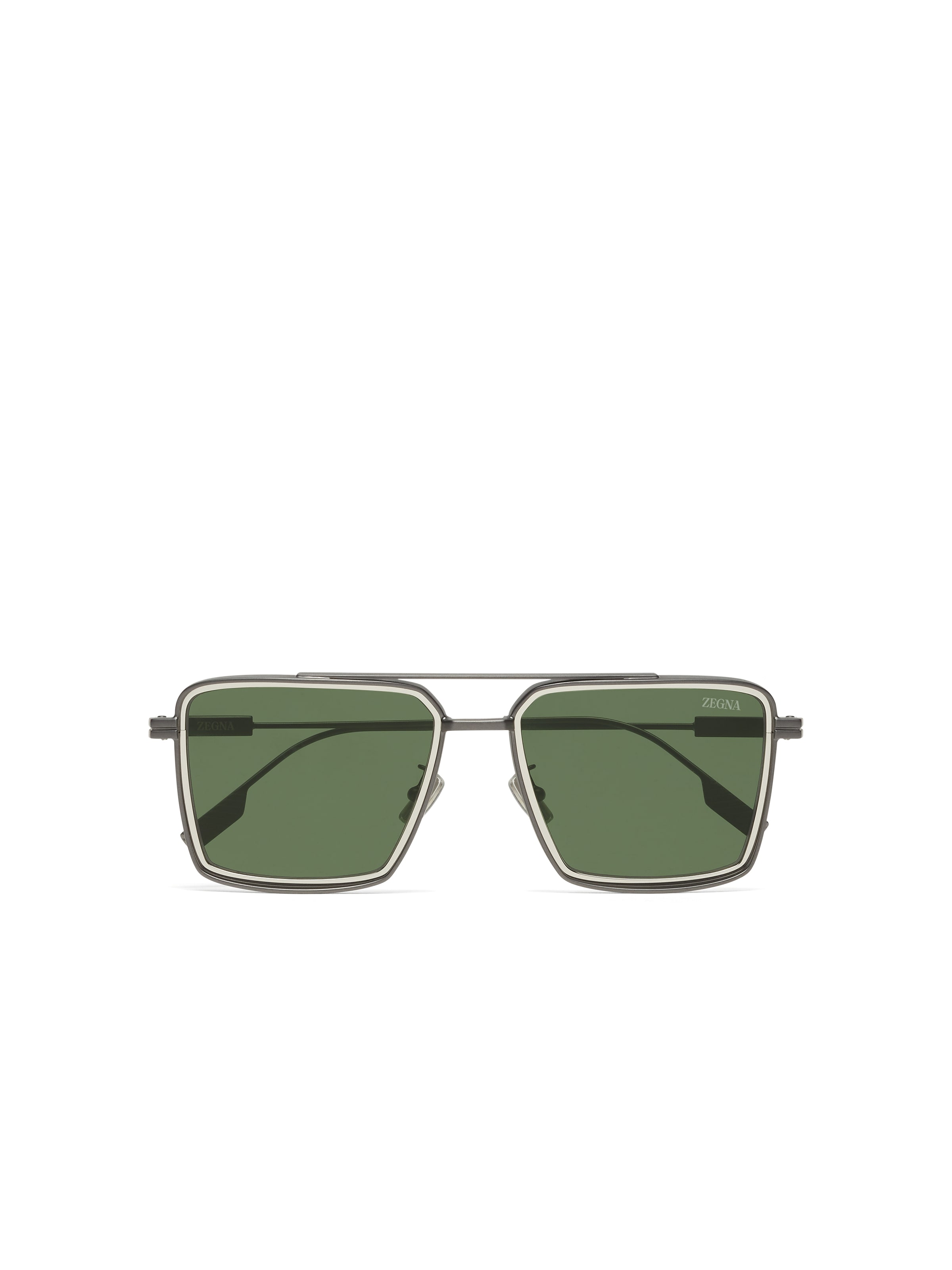Zegna Geometric Frame Sunglasses In Satin Gunmetal