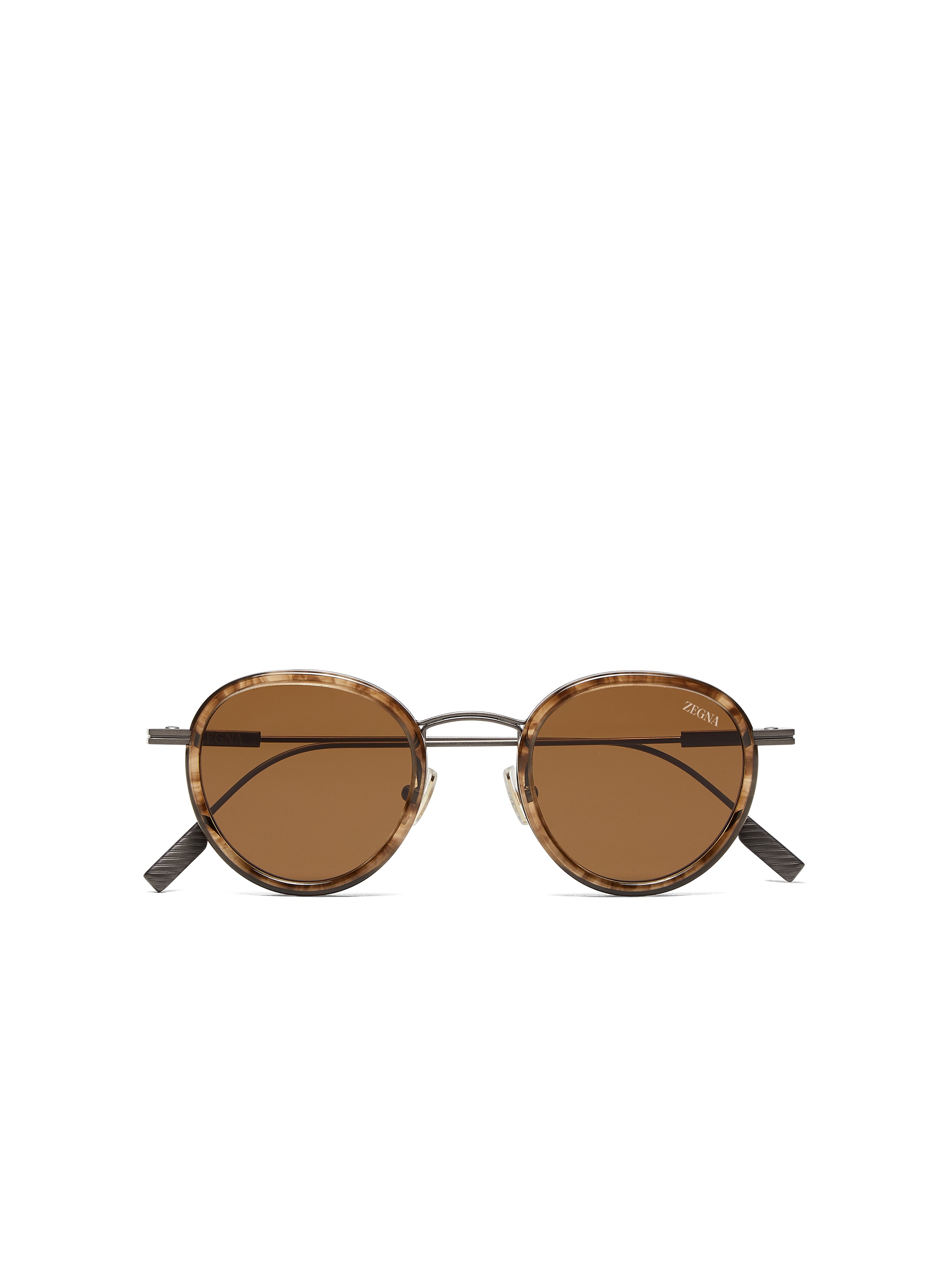 Zegna Striped Havana Titanium And Acetate Sunglasses In Brown