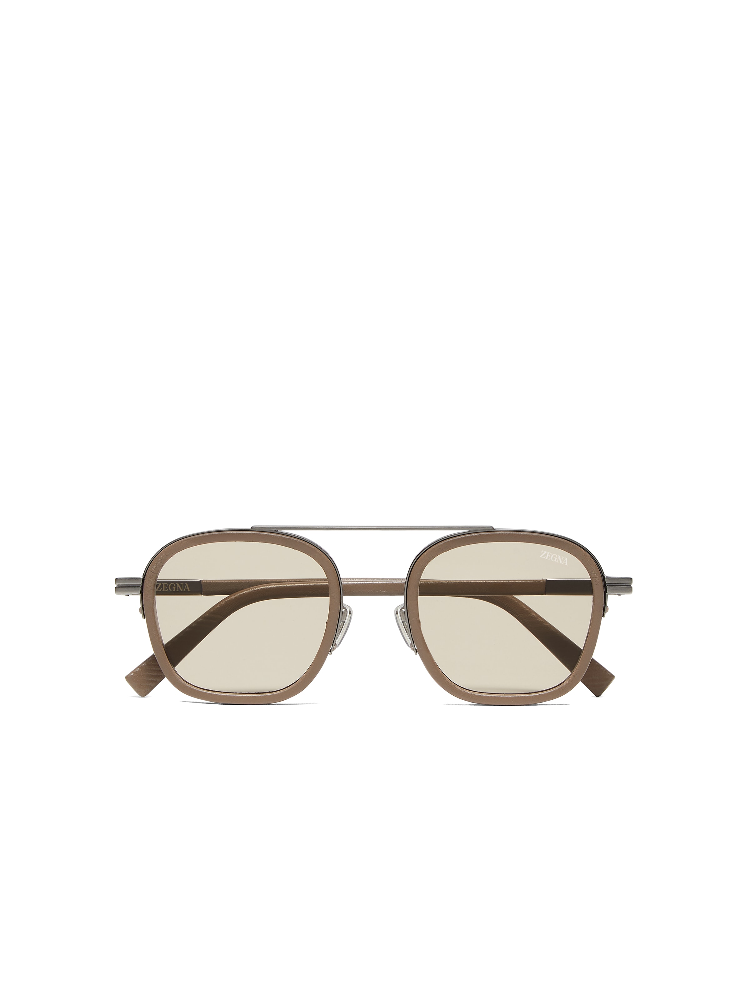 Zegna Dark Beige Orizzonte I Metal Acetate And Leather Sunglasses