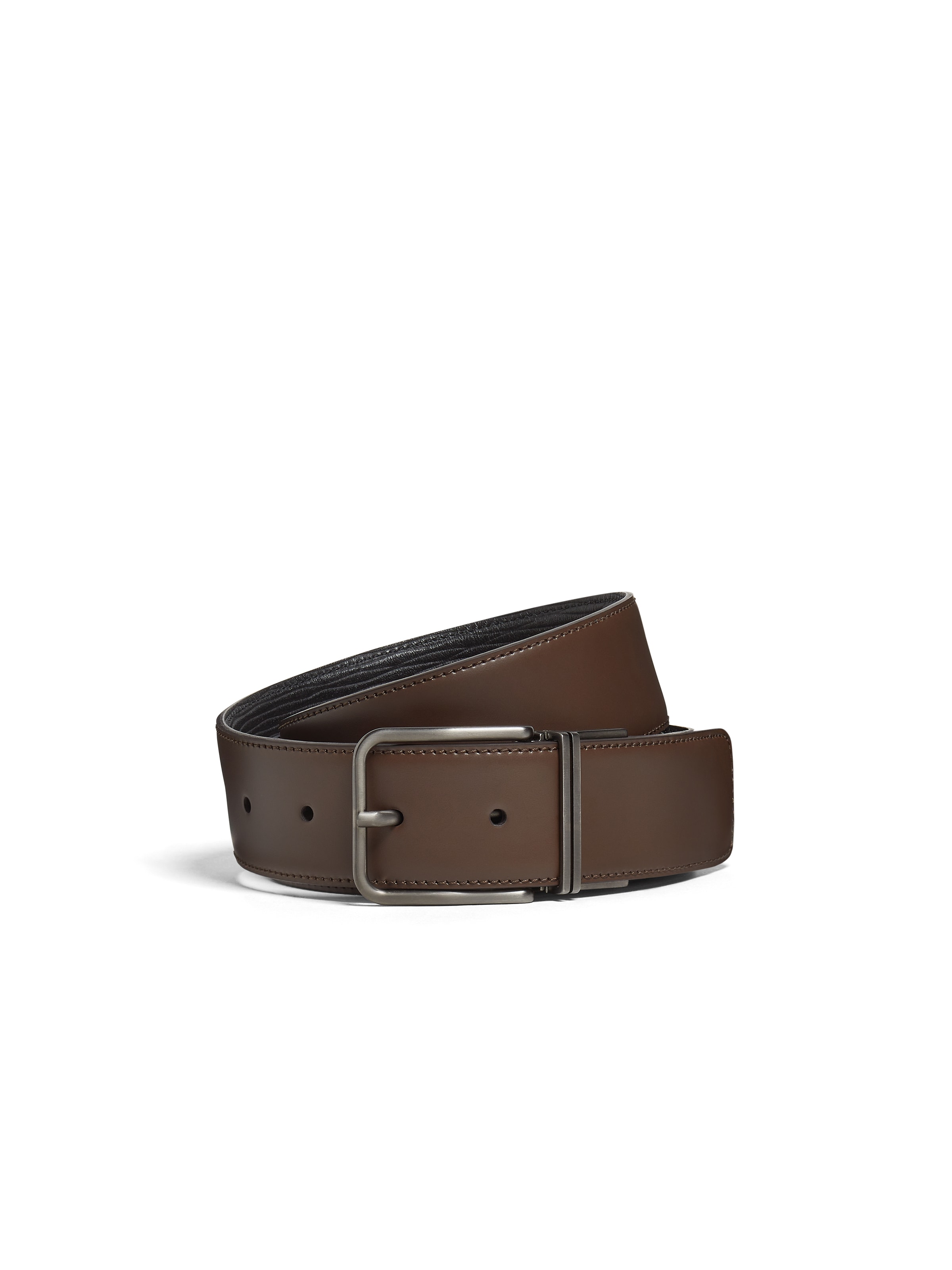 Zegna Dark Brown And Black Reversible Leather Belt In Brown
