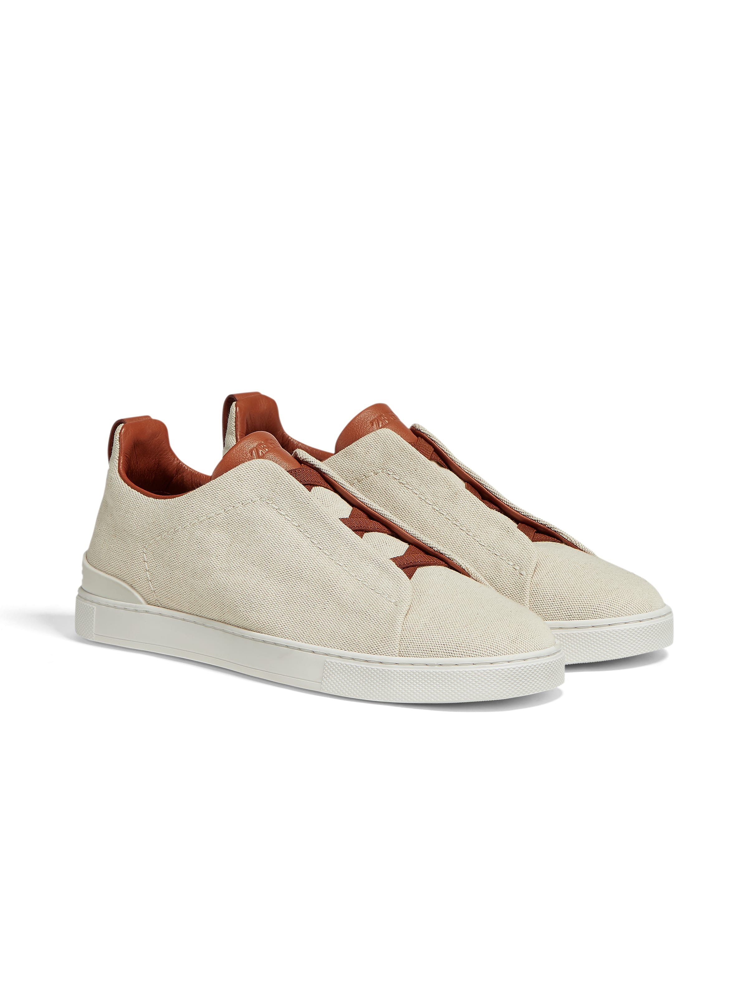 Zegna Leather Sneakers In Blanc Cassé