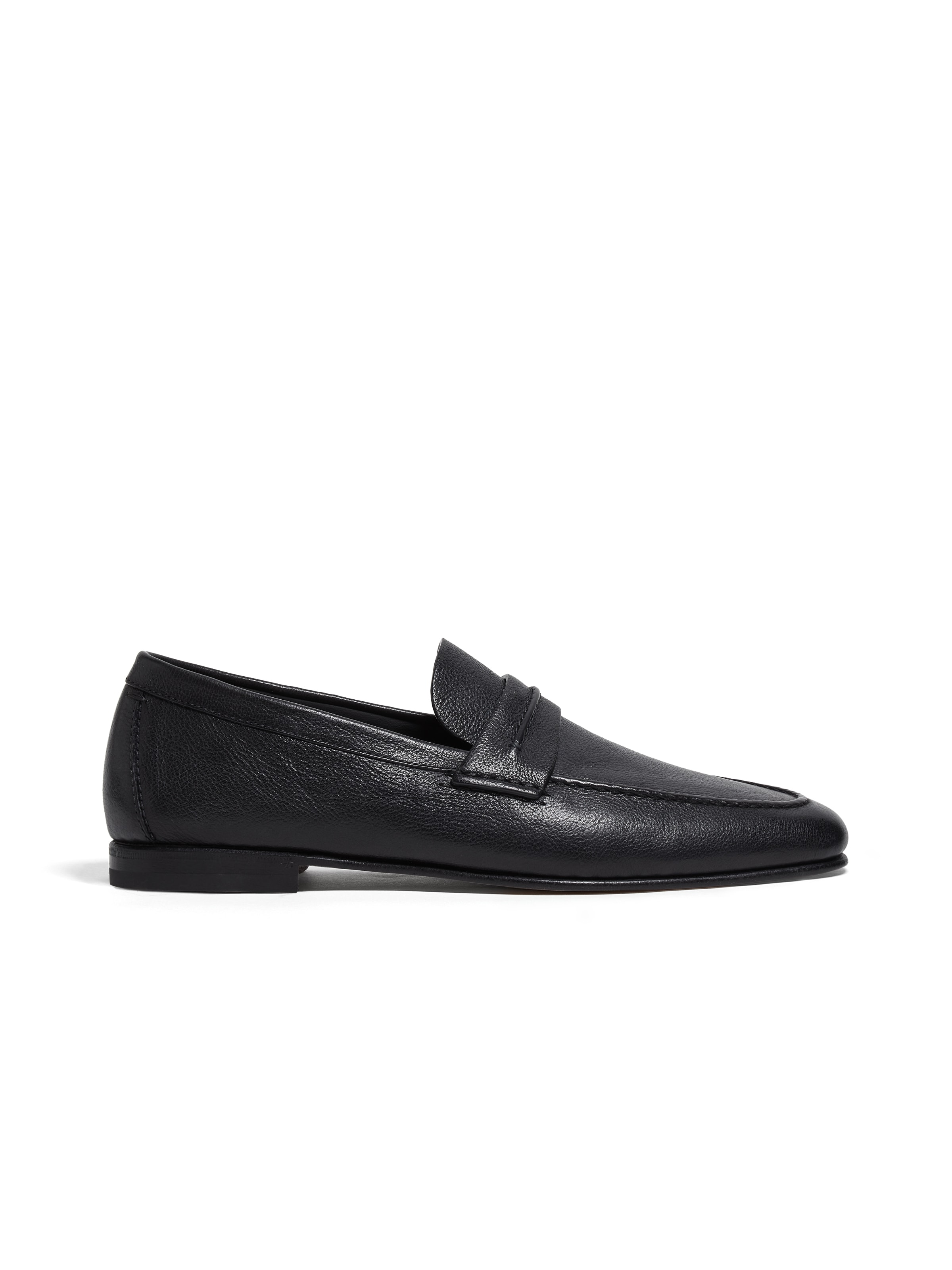 Zegna Black Natural Grain Leather Mocassin Loafer In Noir
