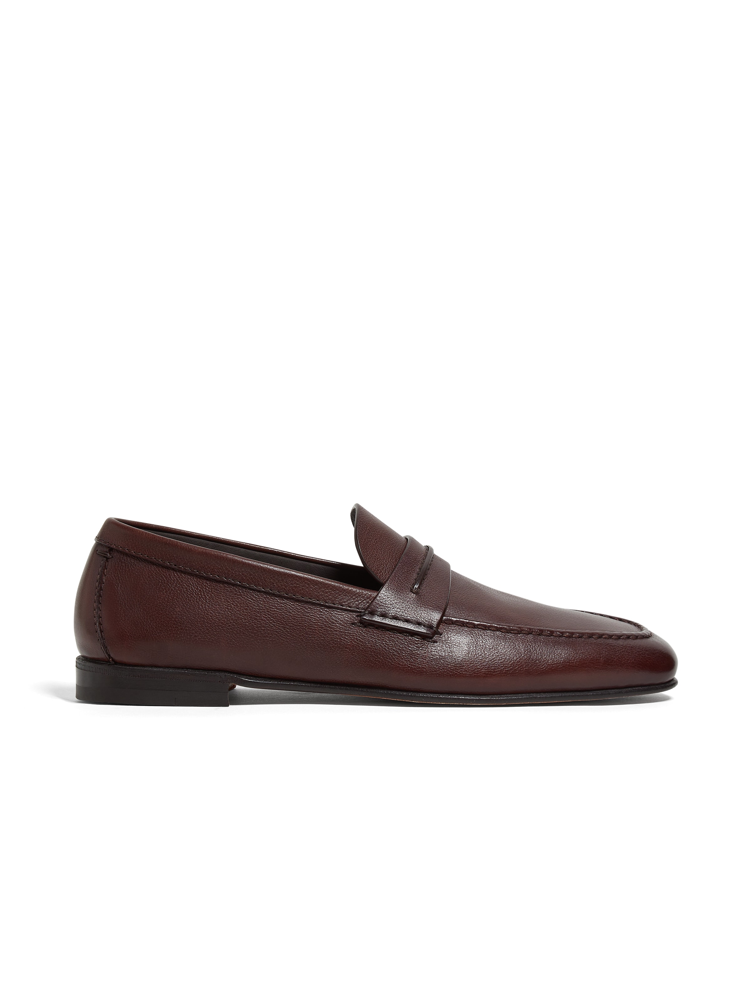 Zegna Light Brown Natural Grain Leather Mocassin Loafer In Marron Clair