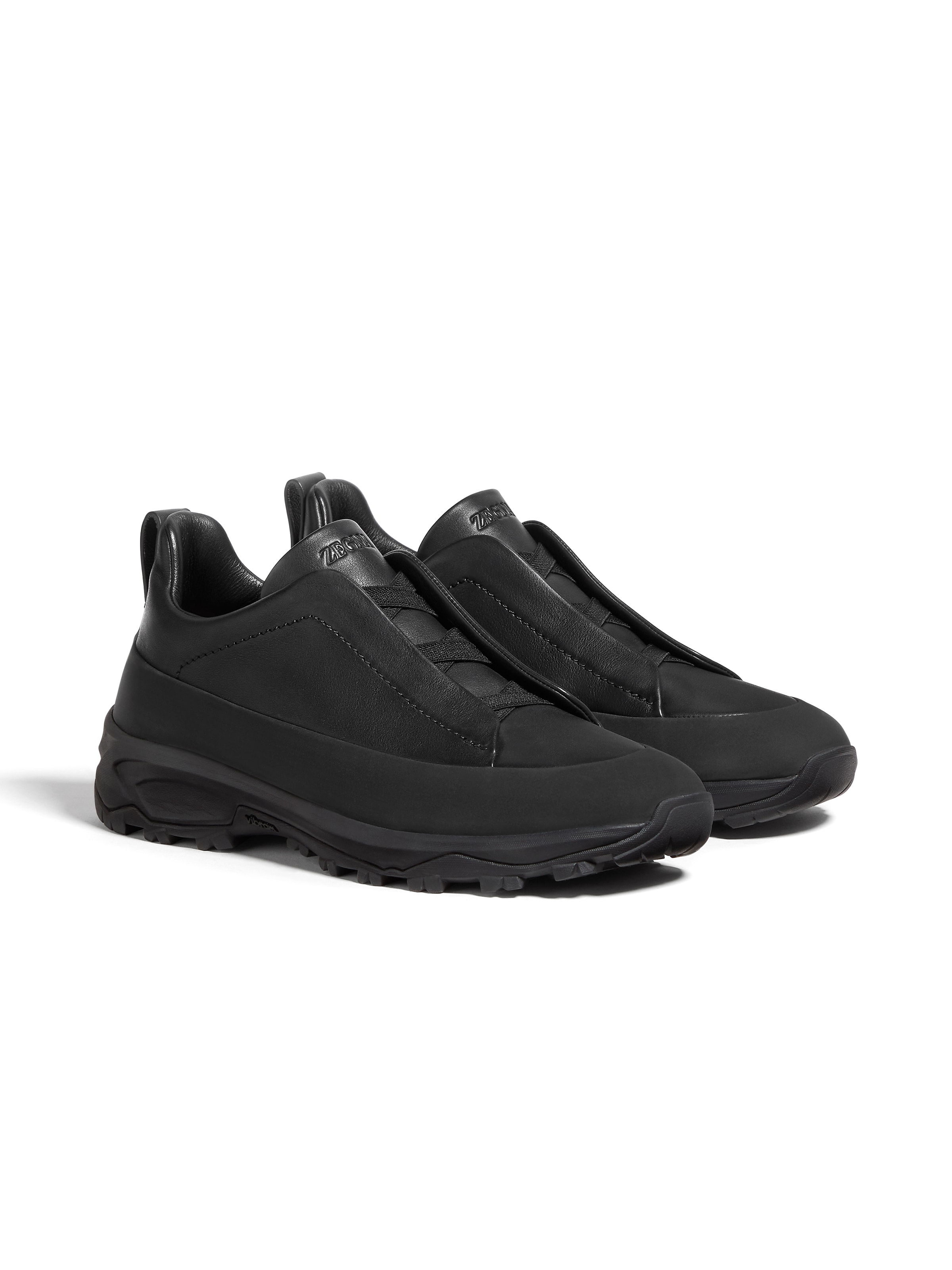 Zegna Monte Sneakers With Triple Stitching Design In Black