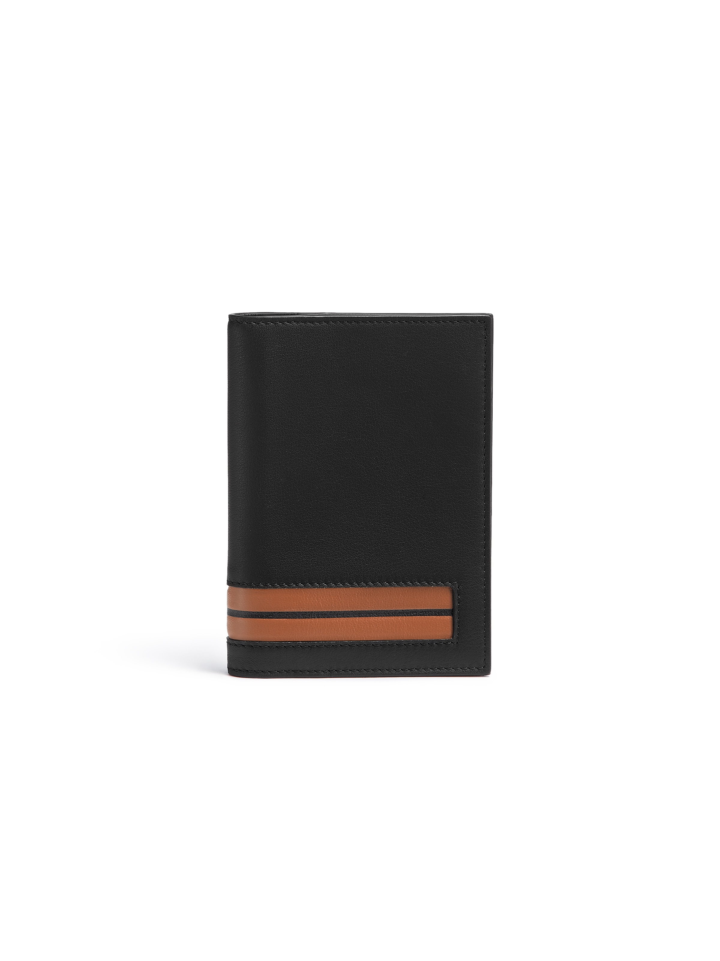 Zegna Stripe-detail Leather Passport Case In Black