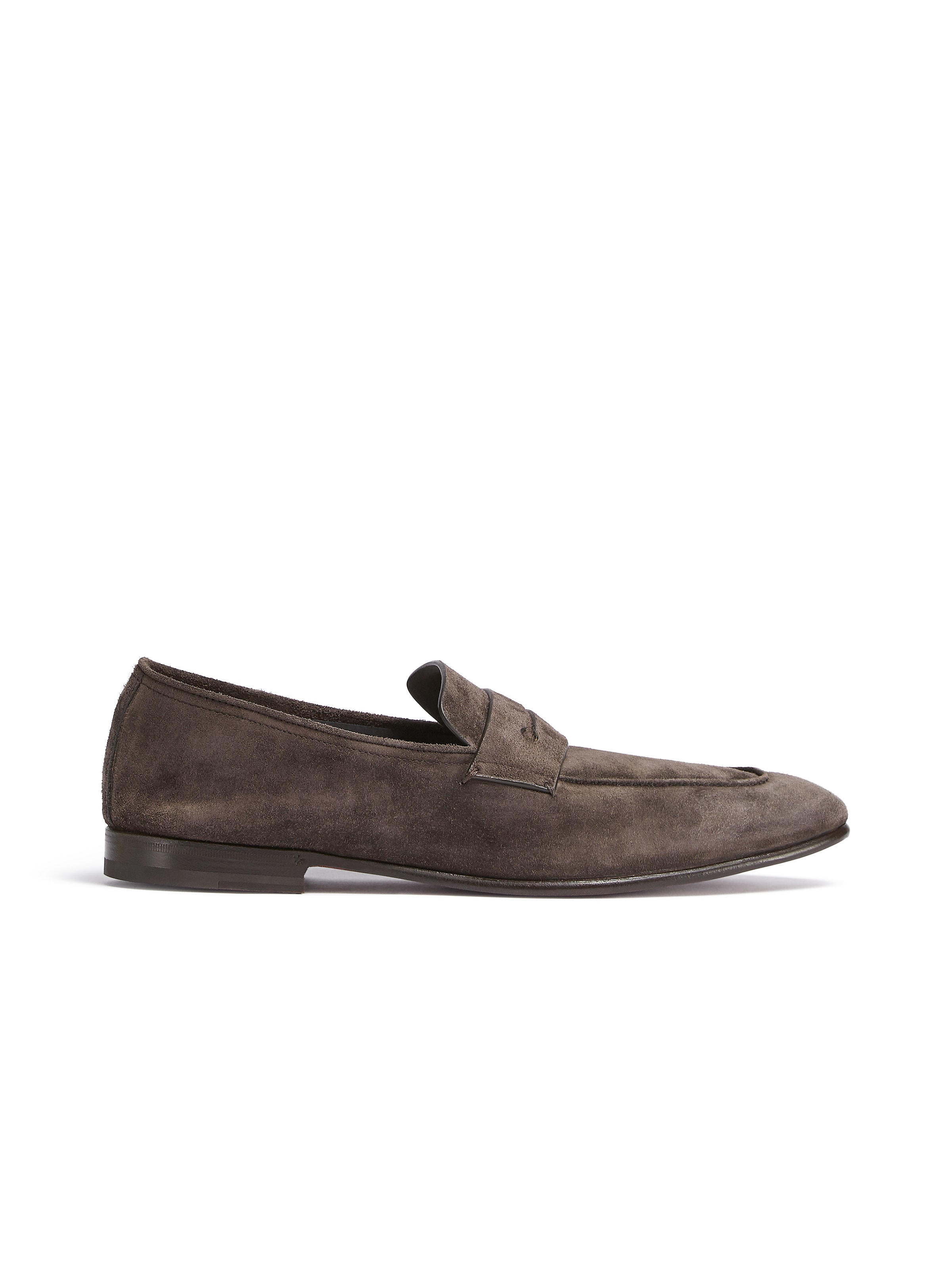 Shop Zegna Mocassins L'asola En Veau Velours Marron Foncé In Dark Brown