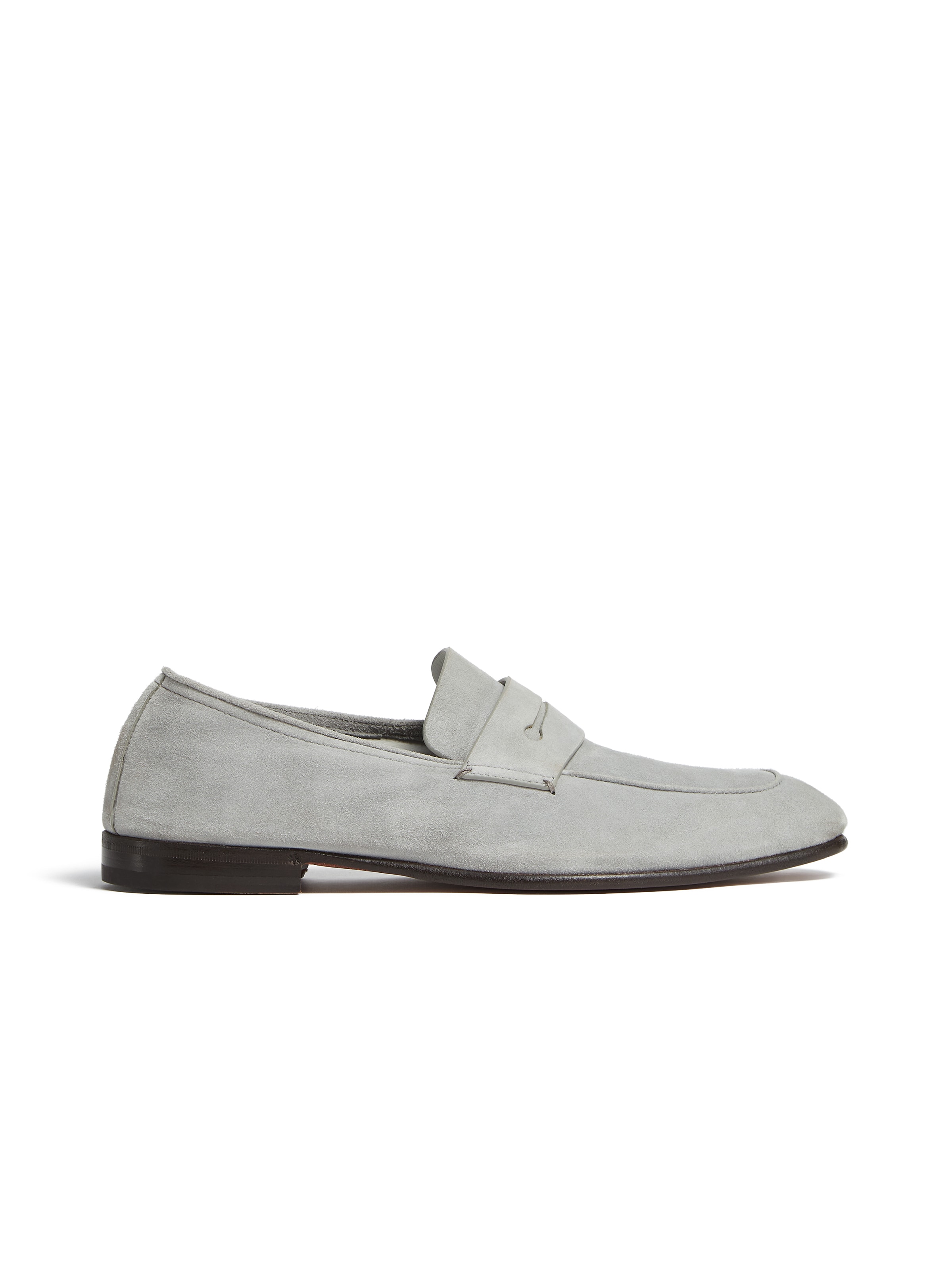 Zegna Mens L'asola Suede Penny Loafers Grey In Grey Mélange