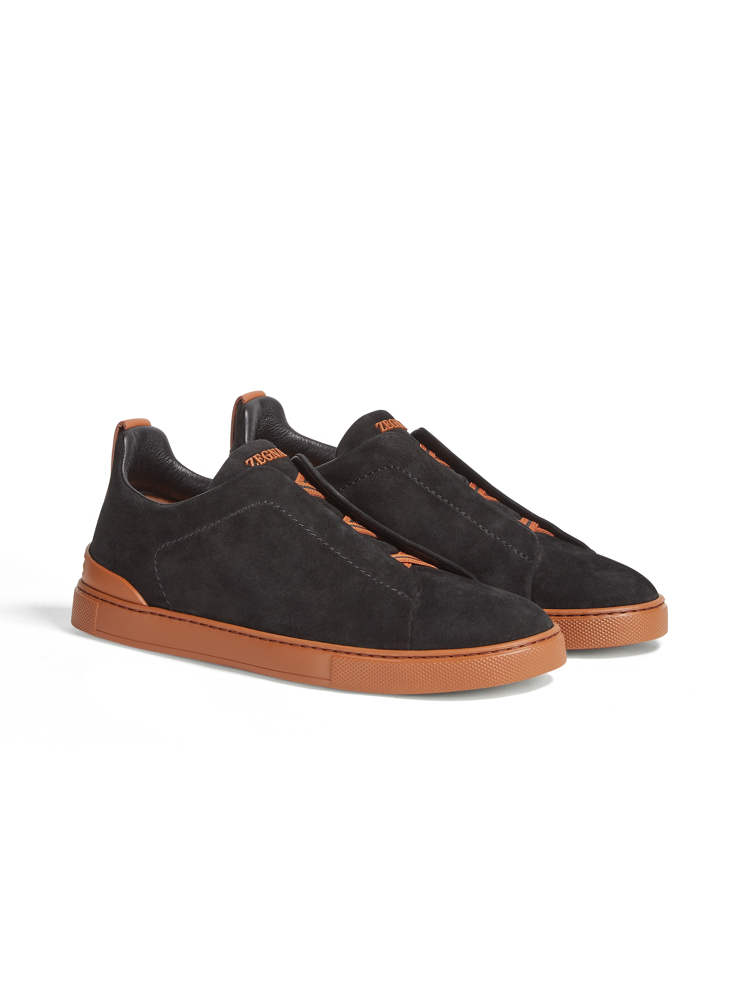 Zegna Baskets Triple Stitch En Veau Velours Noires In Black