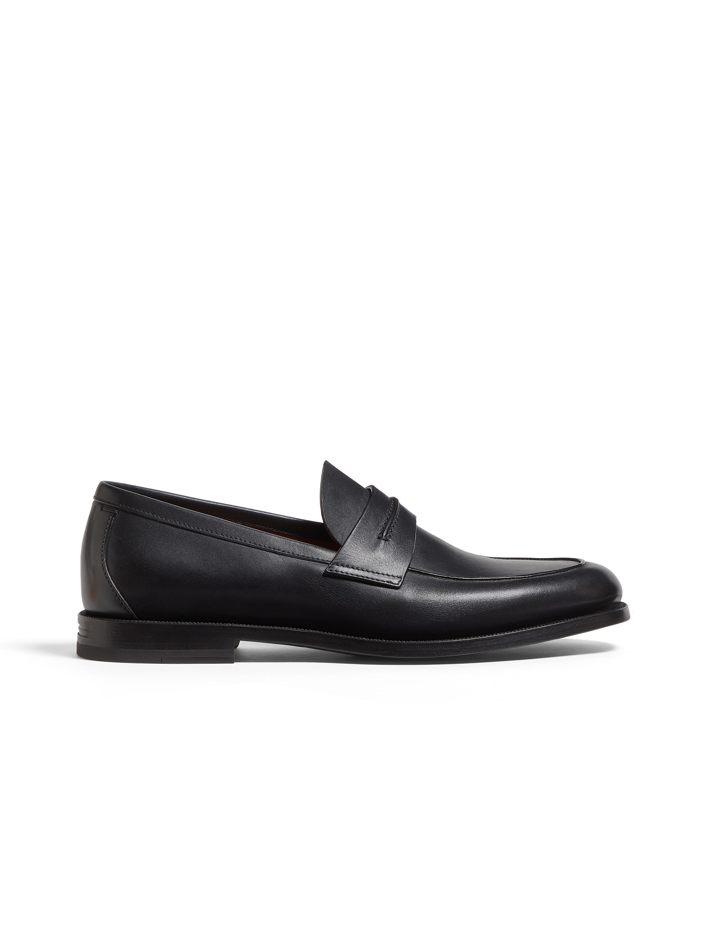 Zegna Black Natural Grain Leather Mocassin Loafer In Black