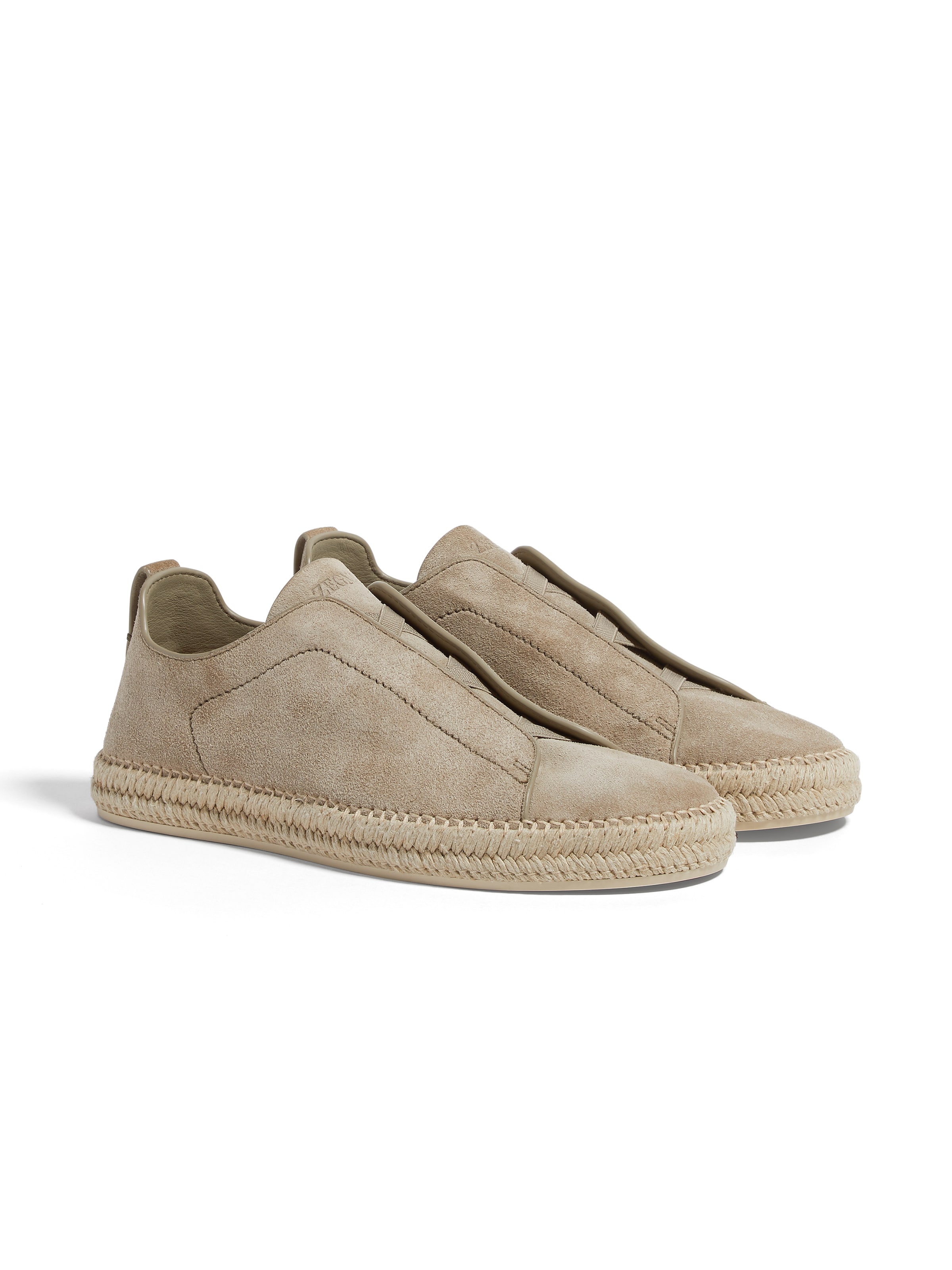 Zegna Triple Stitch Espadrilles En Veau Velours Beiges In Beige