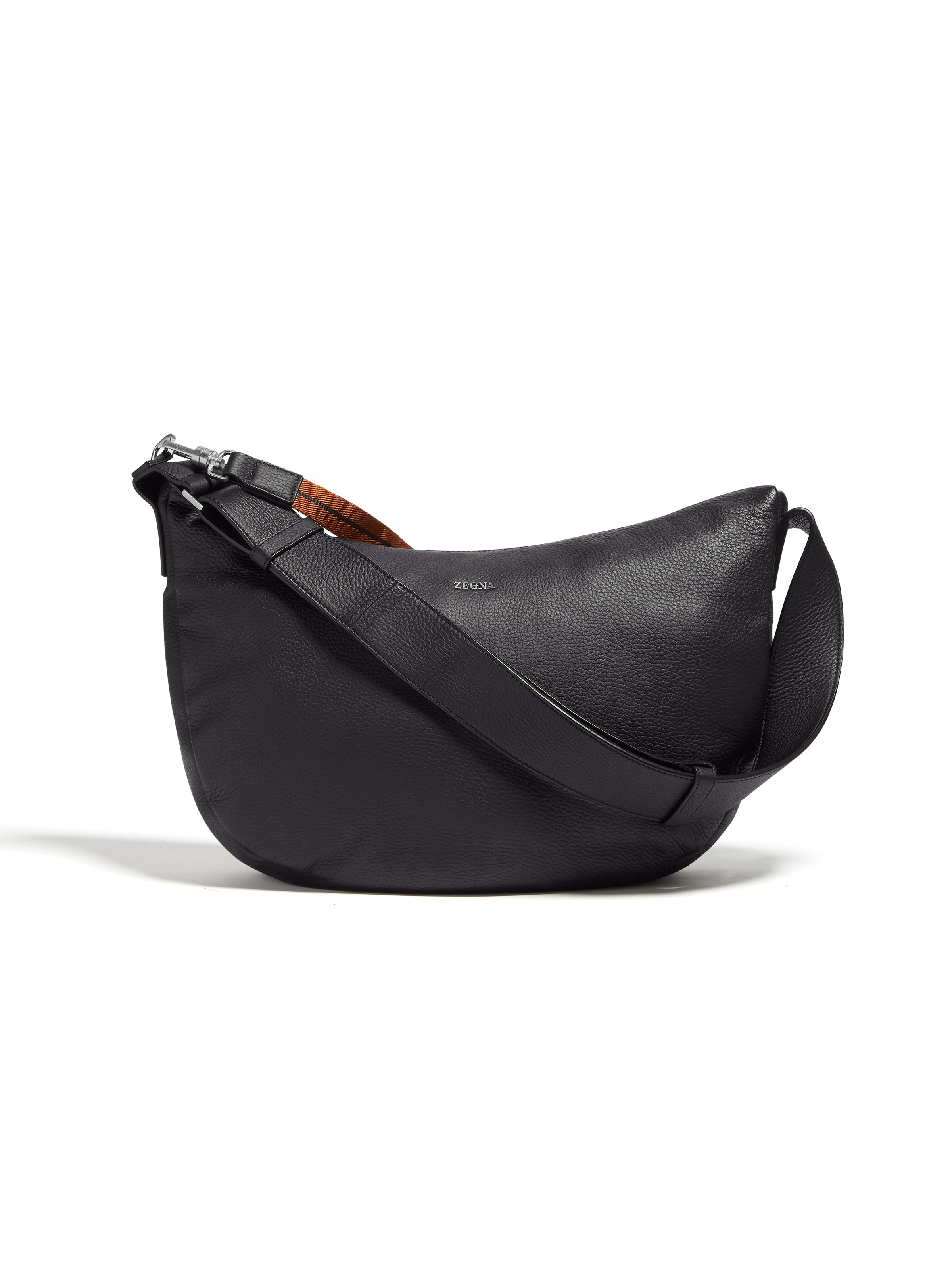 Zegna Black Deerskin Hobo Panorama Mini Bag In Noir