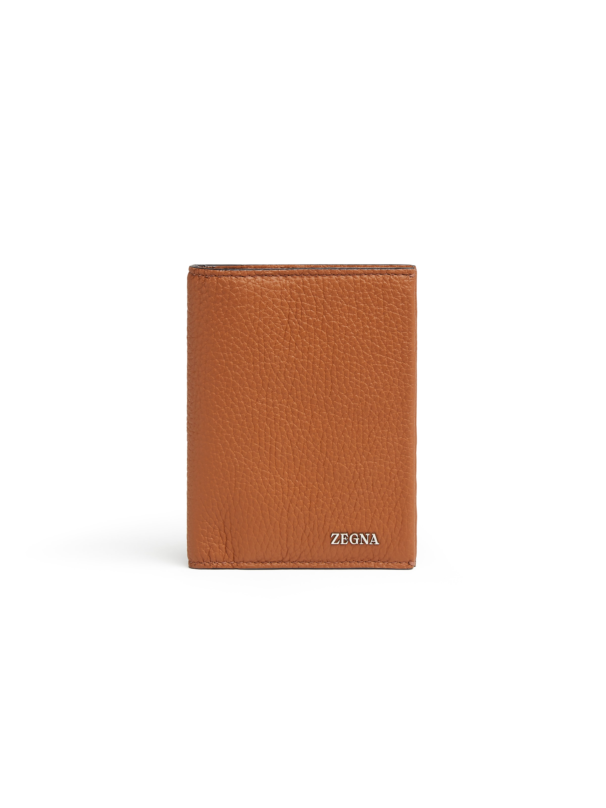 Zegna Logo-plaque Leather Passport Case In Foliage