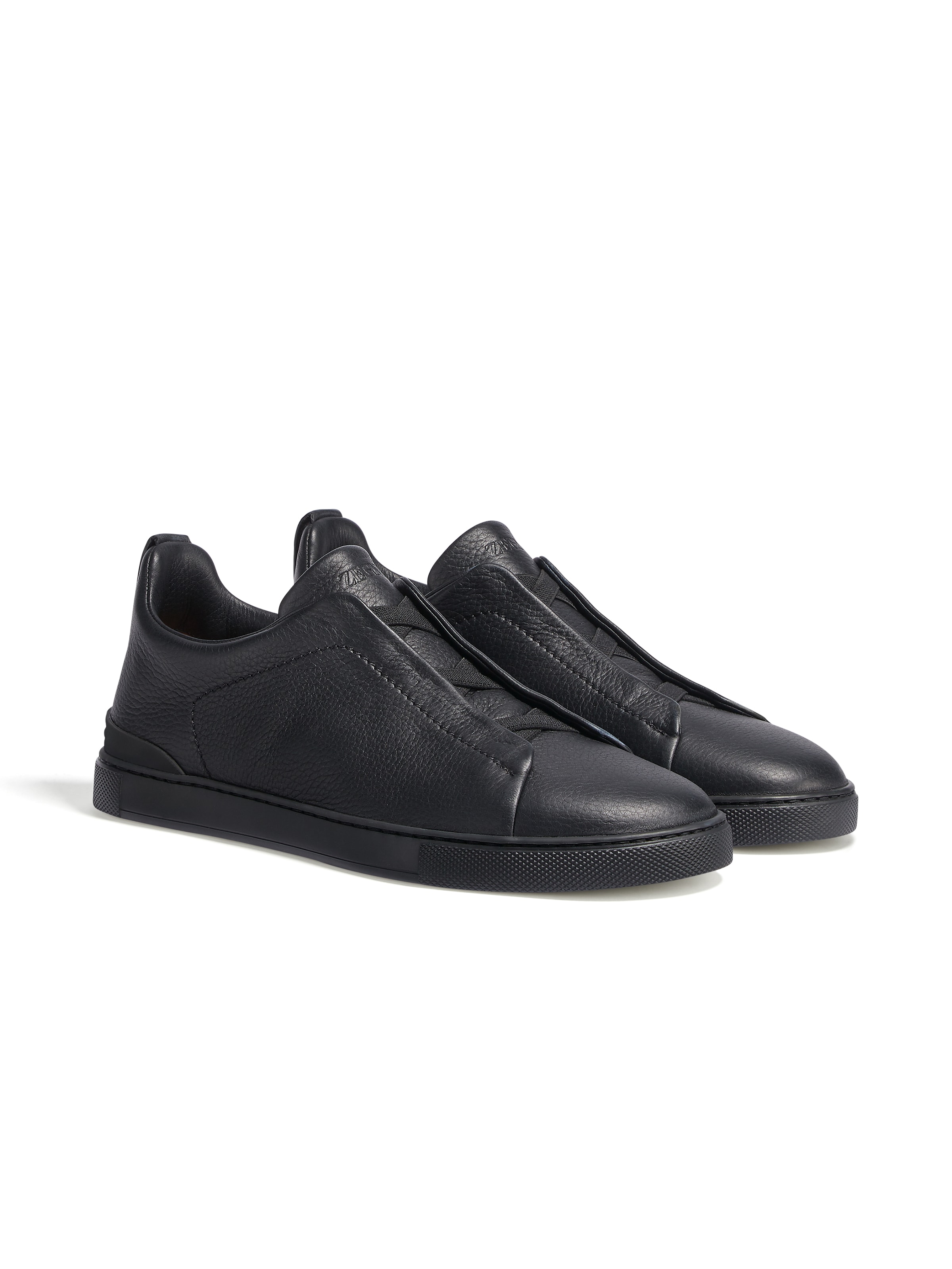 Zegna Triple Stitch Deerskin Leather Slip-on Sneaker In Black