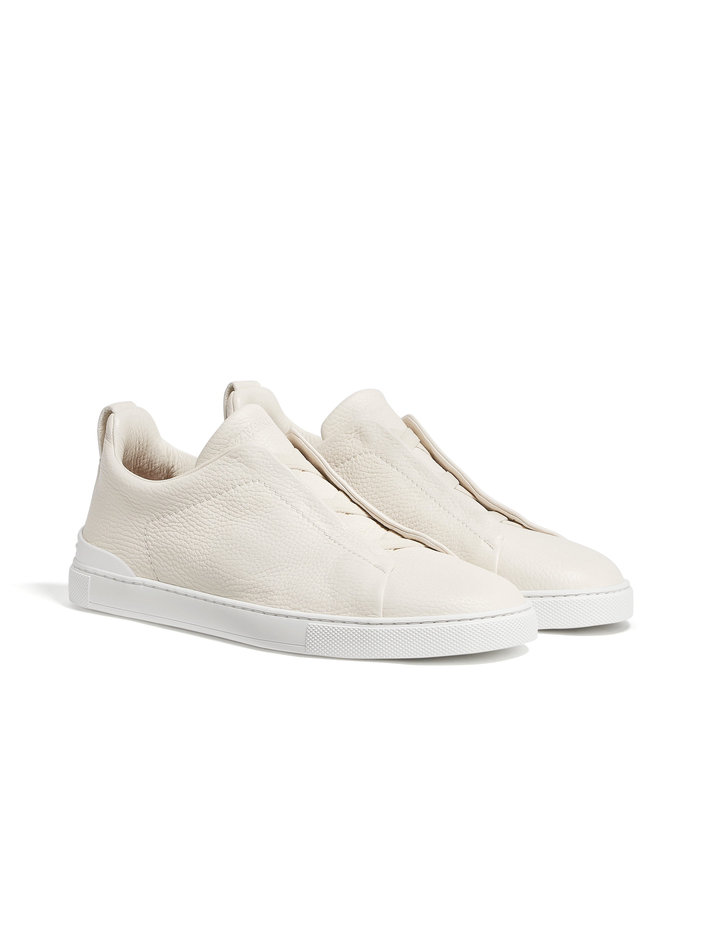 Zegna Leather Sneakers In Blanc Cassé