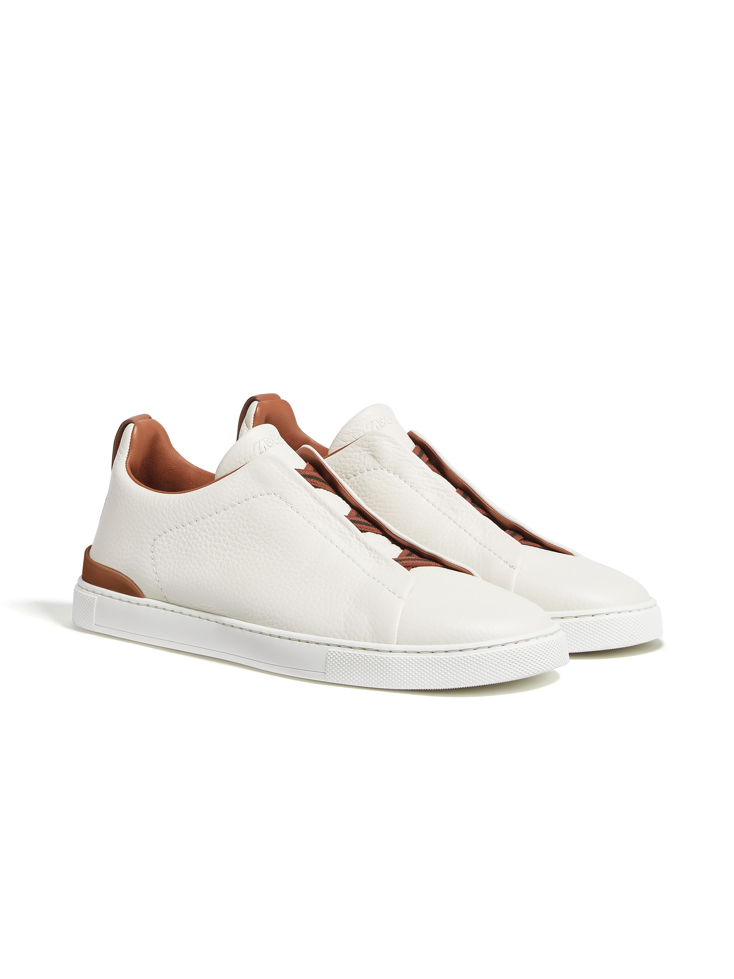 Zegna Leather Sneakers In Off White