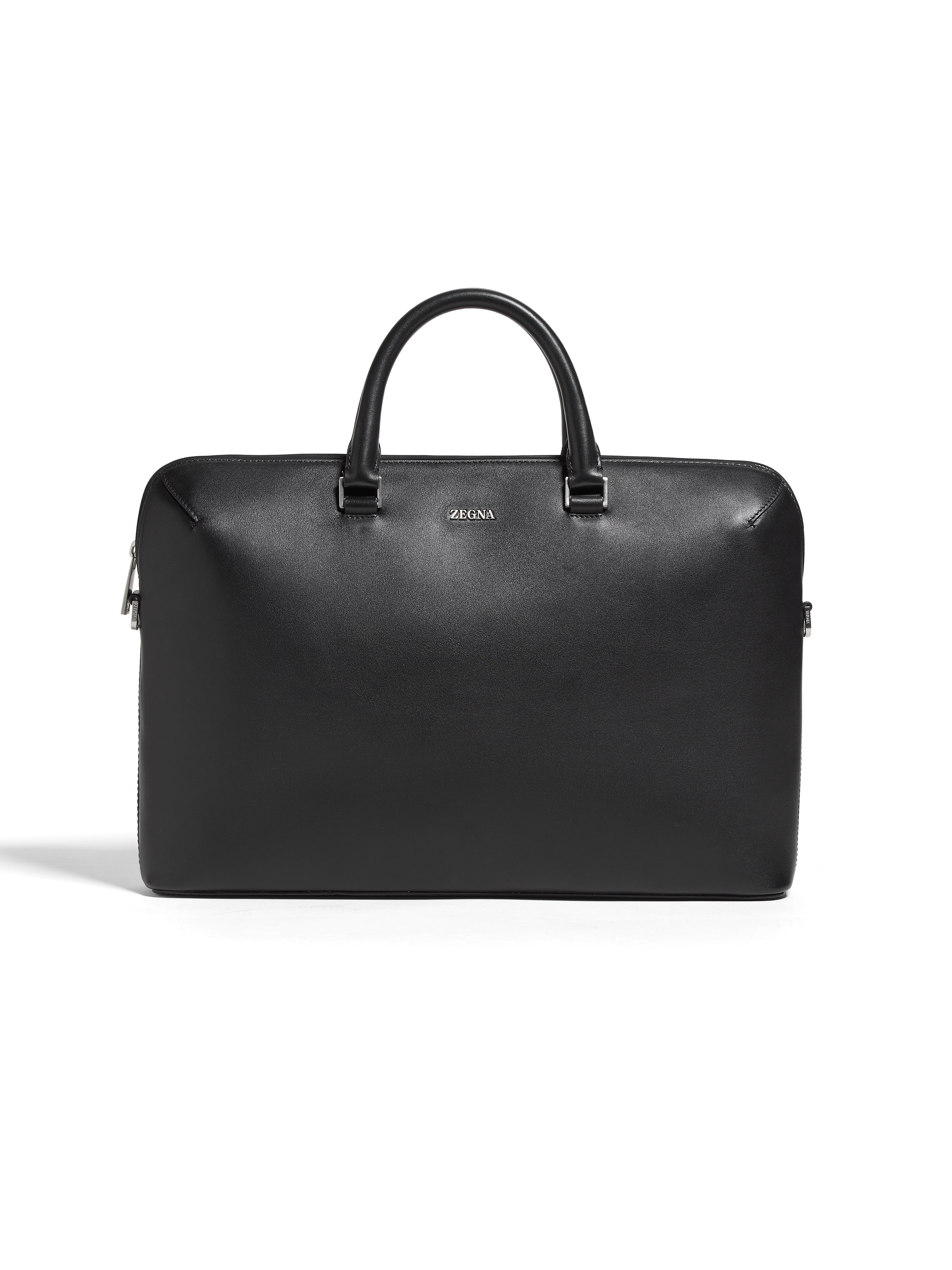 Zegna Black Leather Business Bag In Black