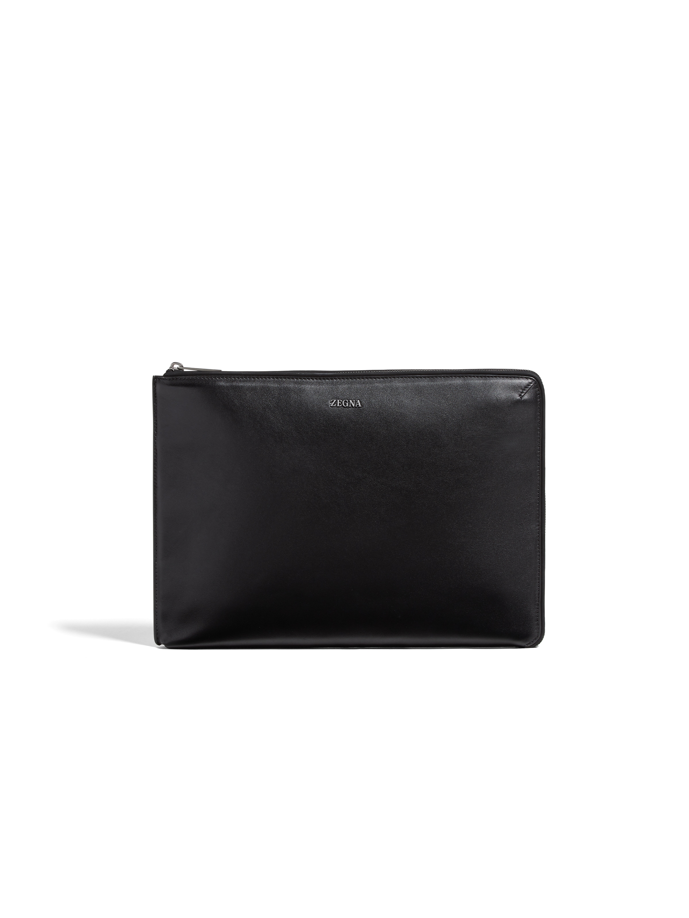 Zegna Black Leather Portfolio In Noir