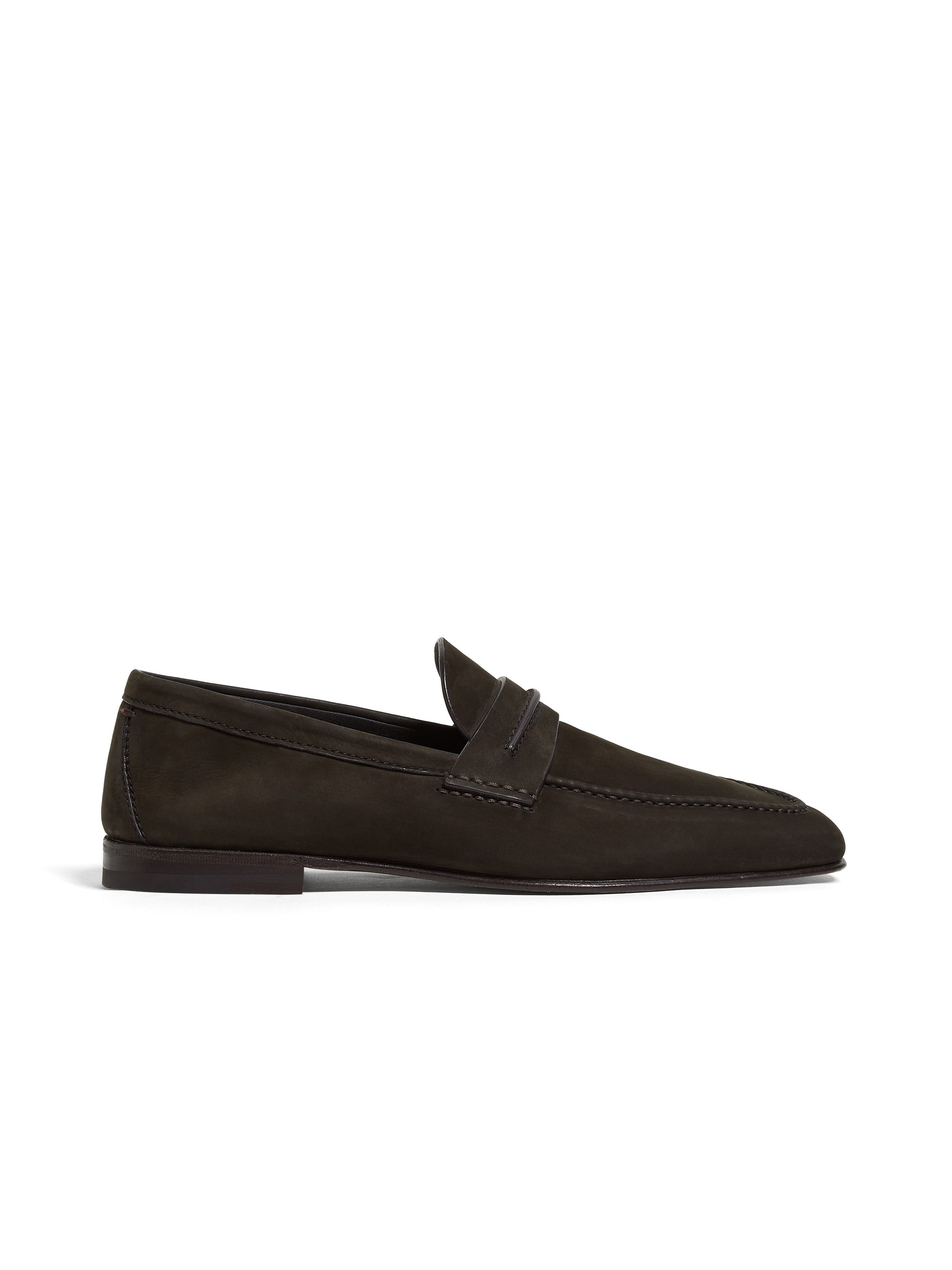 Zegna Suede Penny Loafer In Marron Foncé