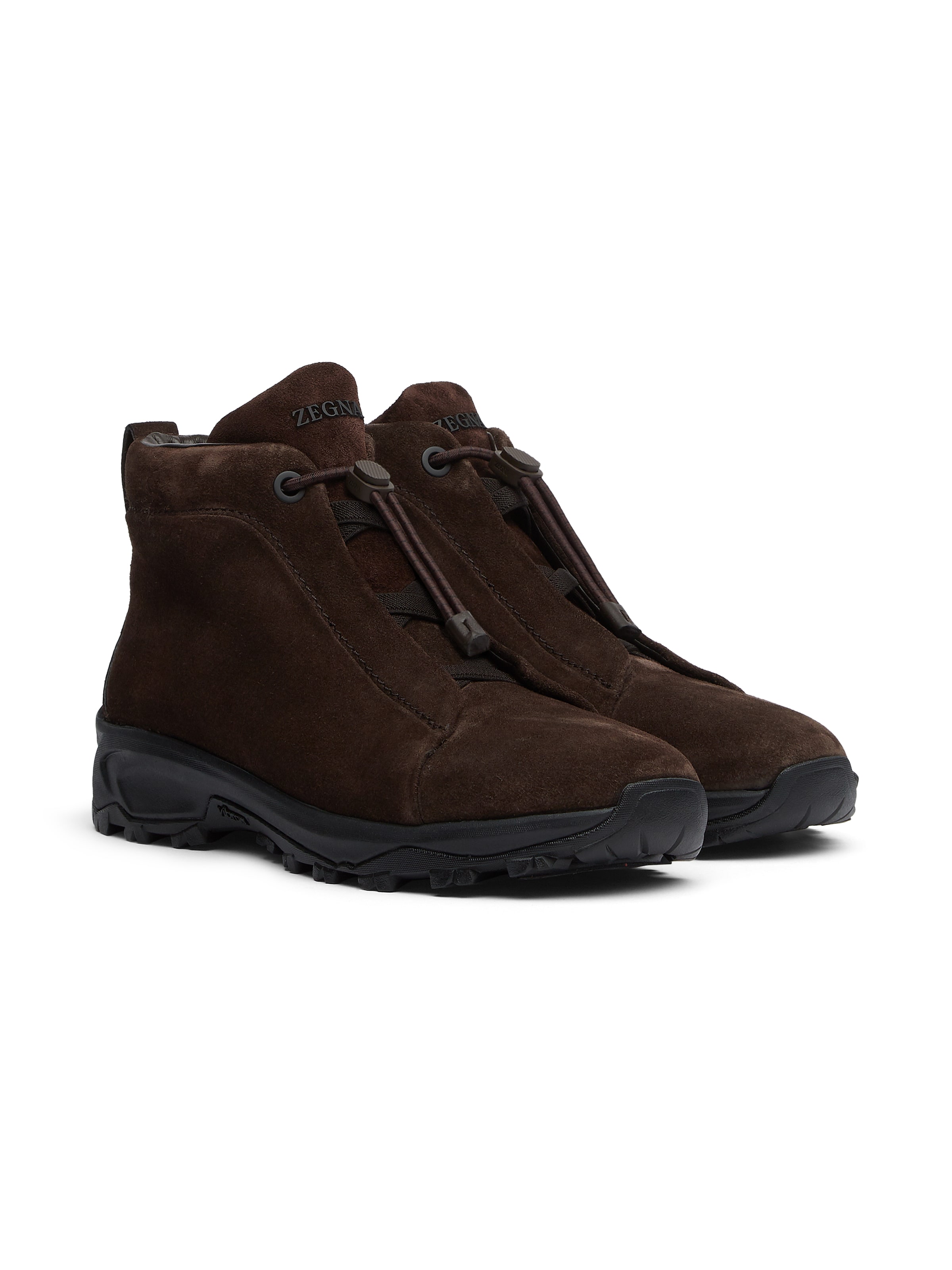Zegna Dark Brown Suede Triple Stitch Vetta Sneakers In Dark Brown