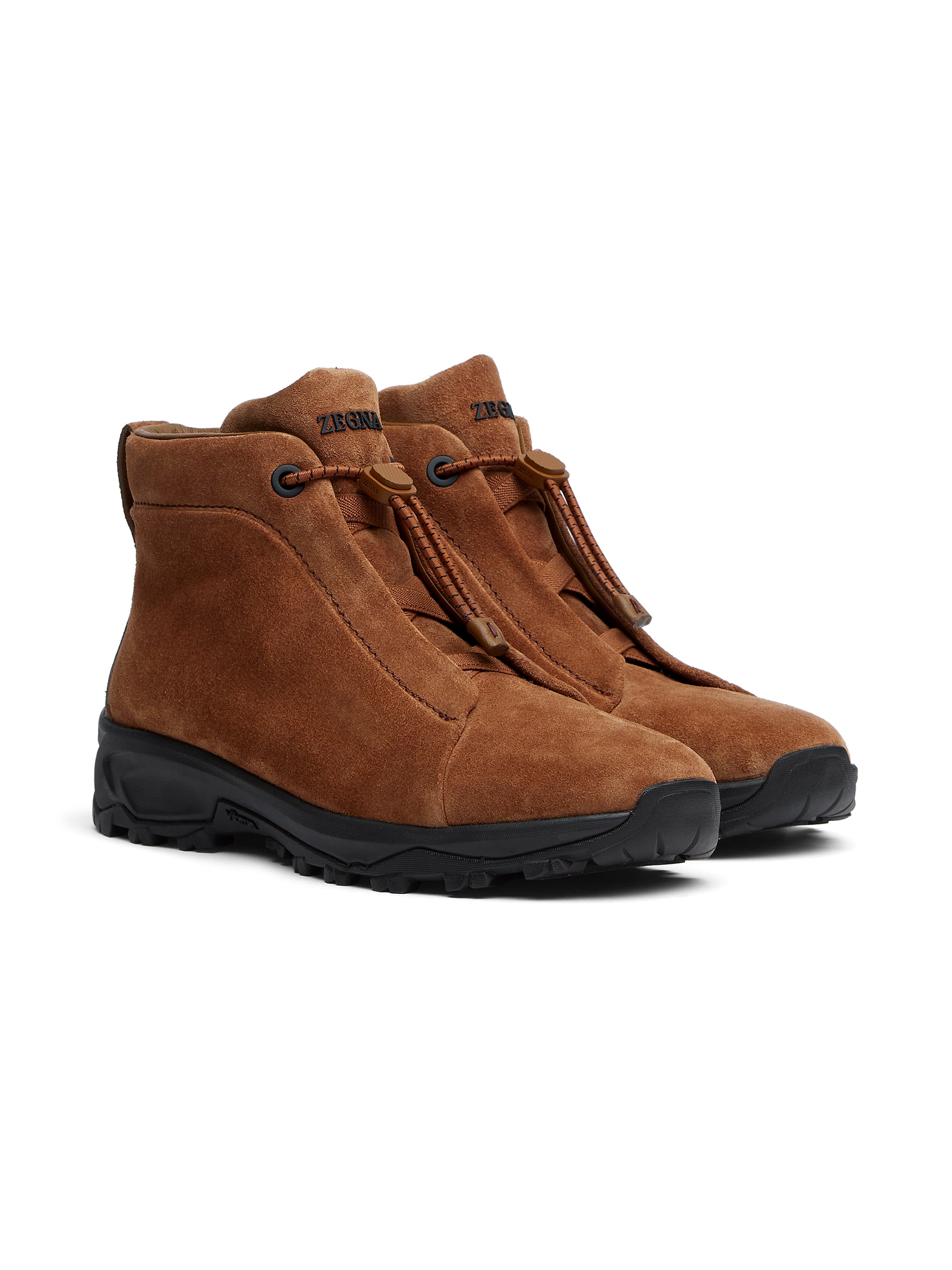 Zegna Dark Foliage Suede Triple Stitch Vetta Sneakers In Foliage Foncé