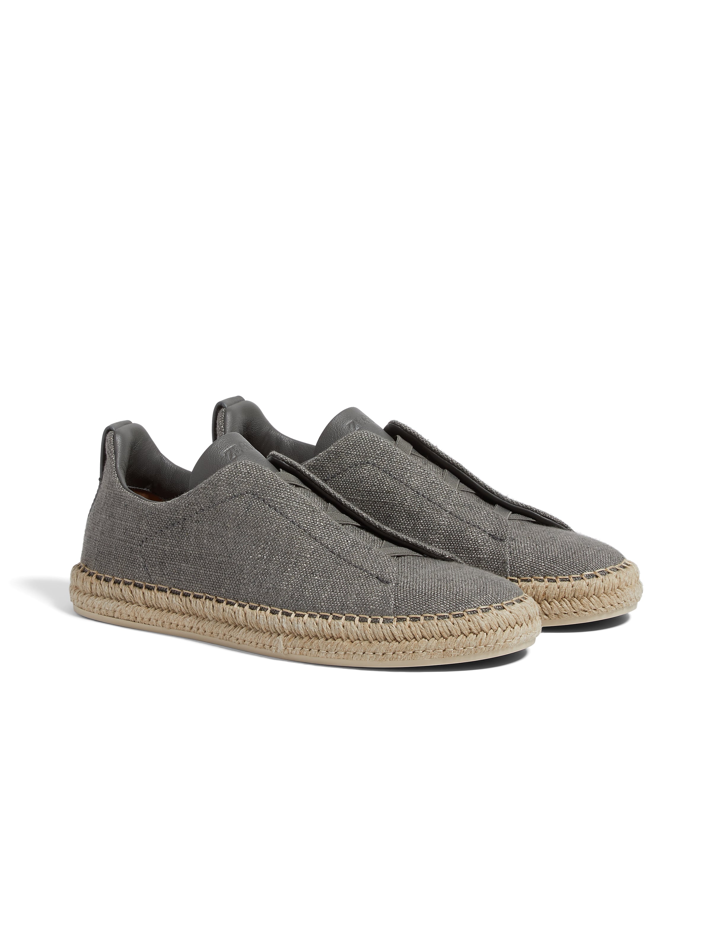 Zegna Canvas Triple Stitch Espadrilles In Gris Chiné
