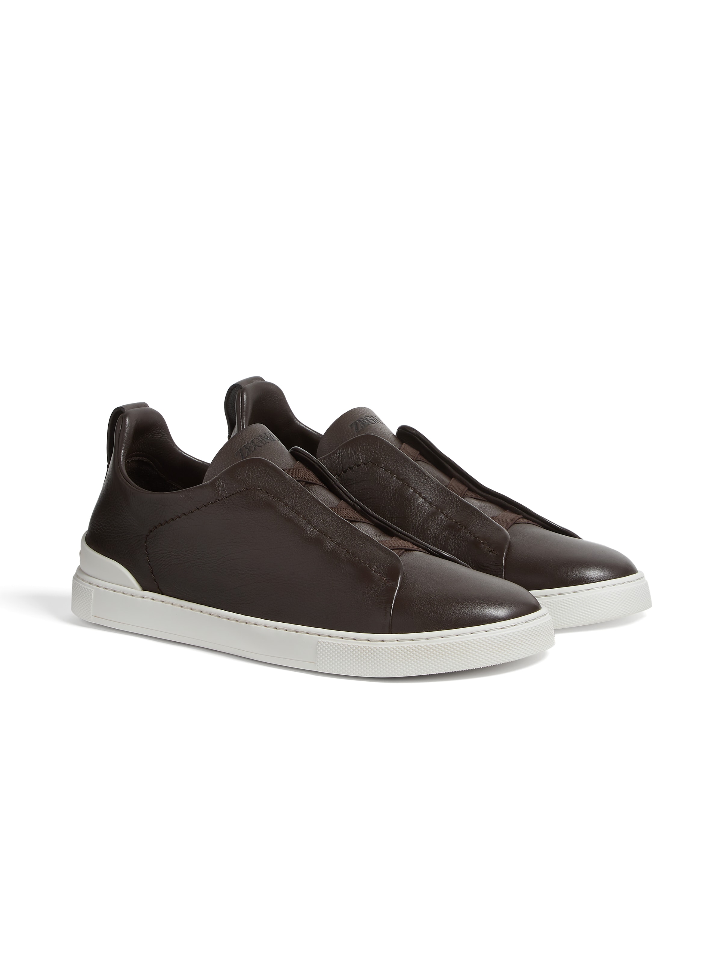 Zegna Triple Stitch Leather Sneakers In Black