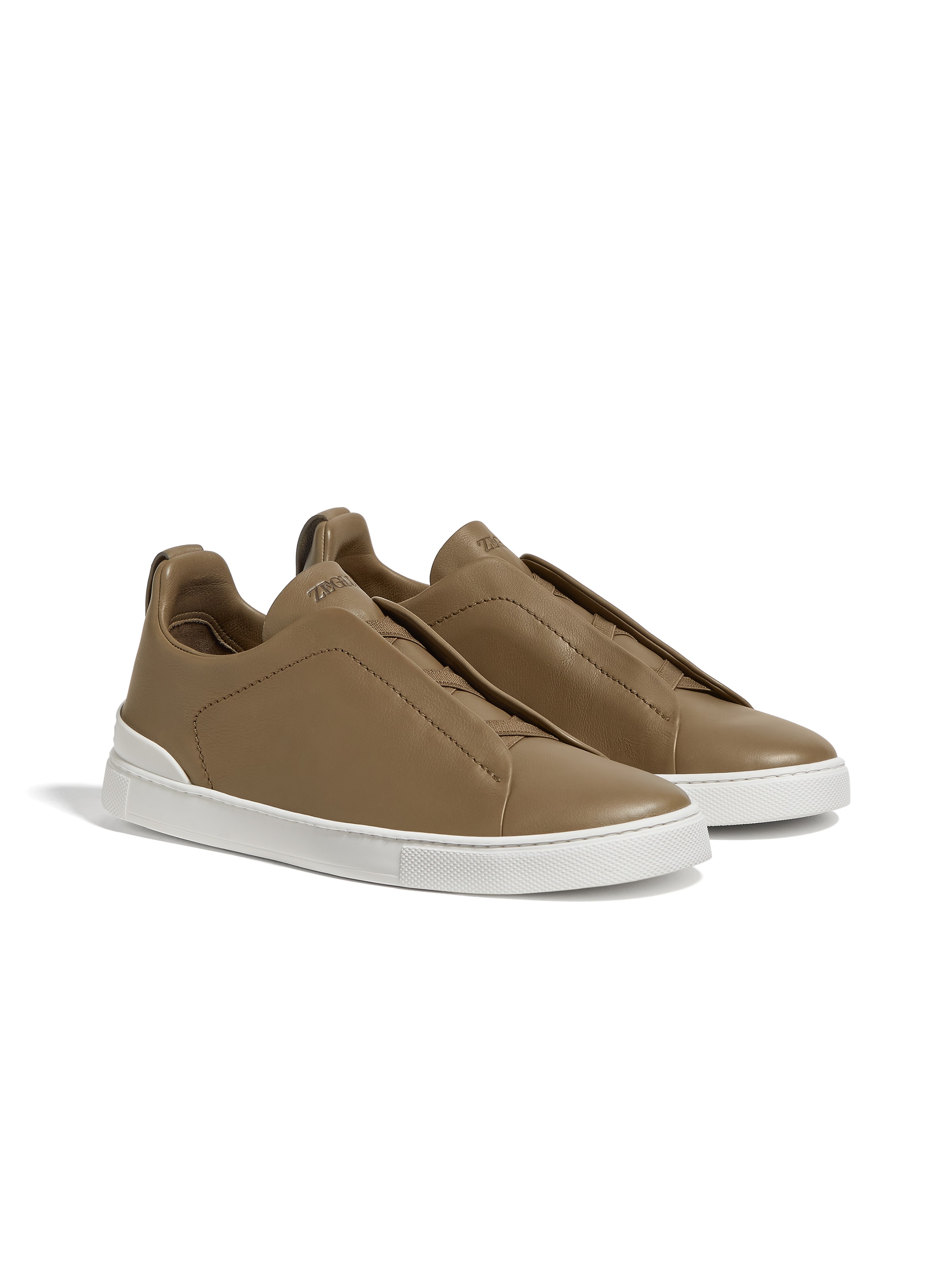 Zegna Baskets Triple Stitch Secondskin Vert Olive Clair In Khaki