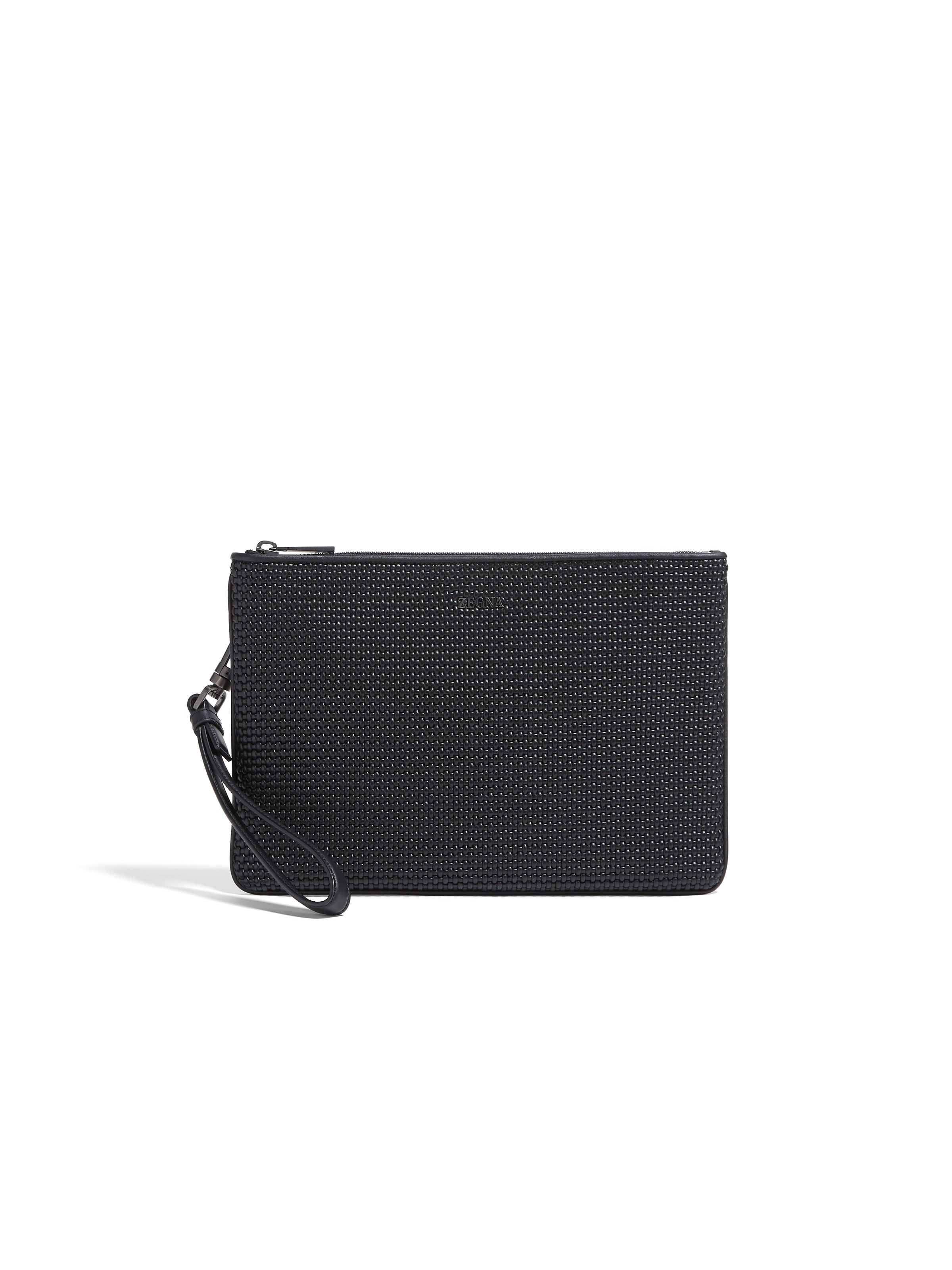 Zegna Black Pelletessuta Flat Zip Pouch