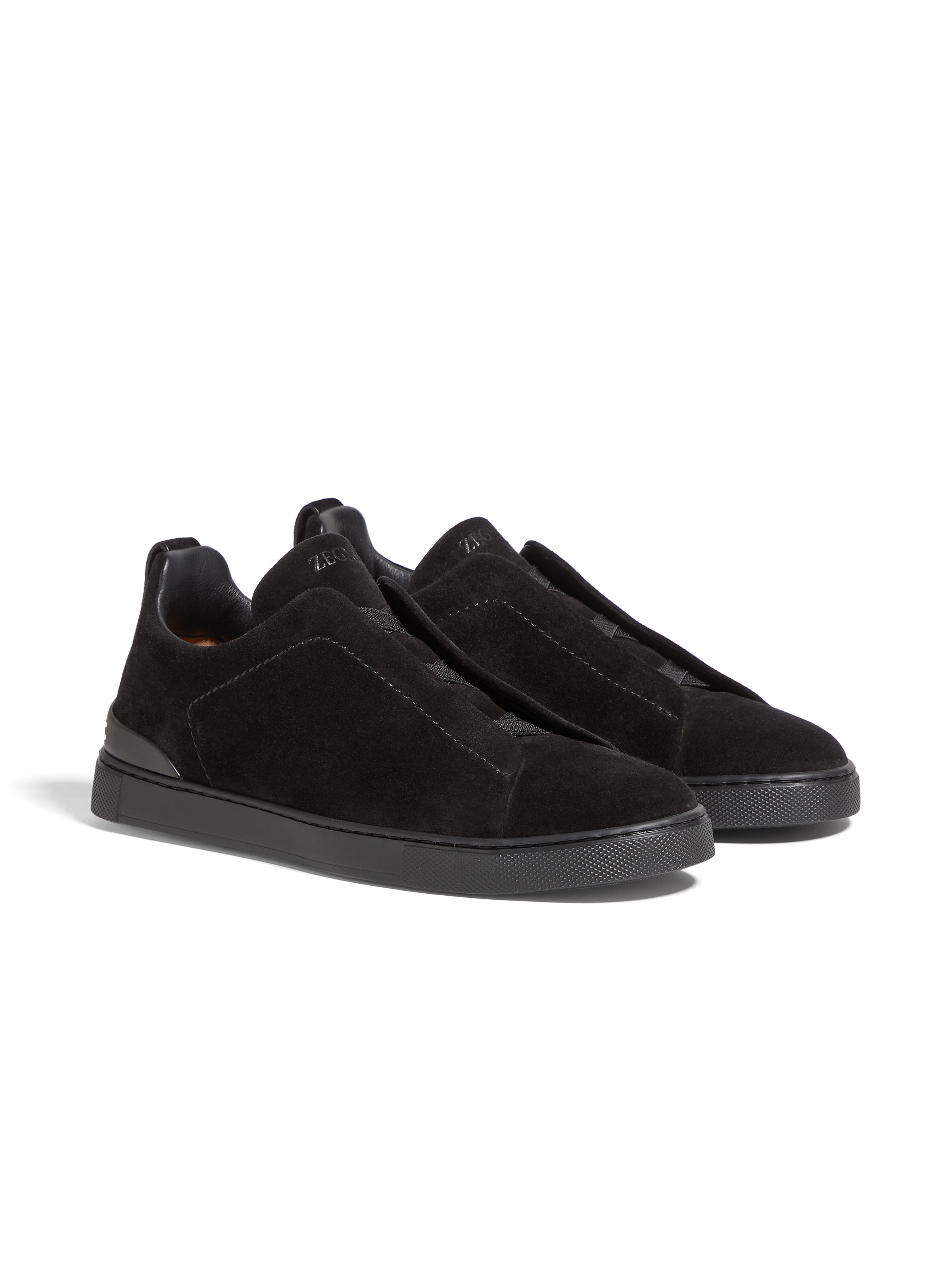Zegna Black Suede Triple Stitch Sneakers In Black
