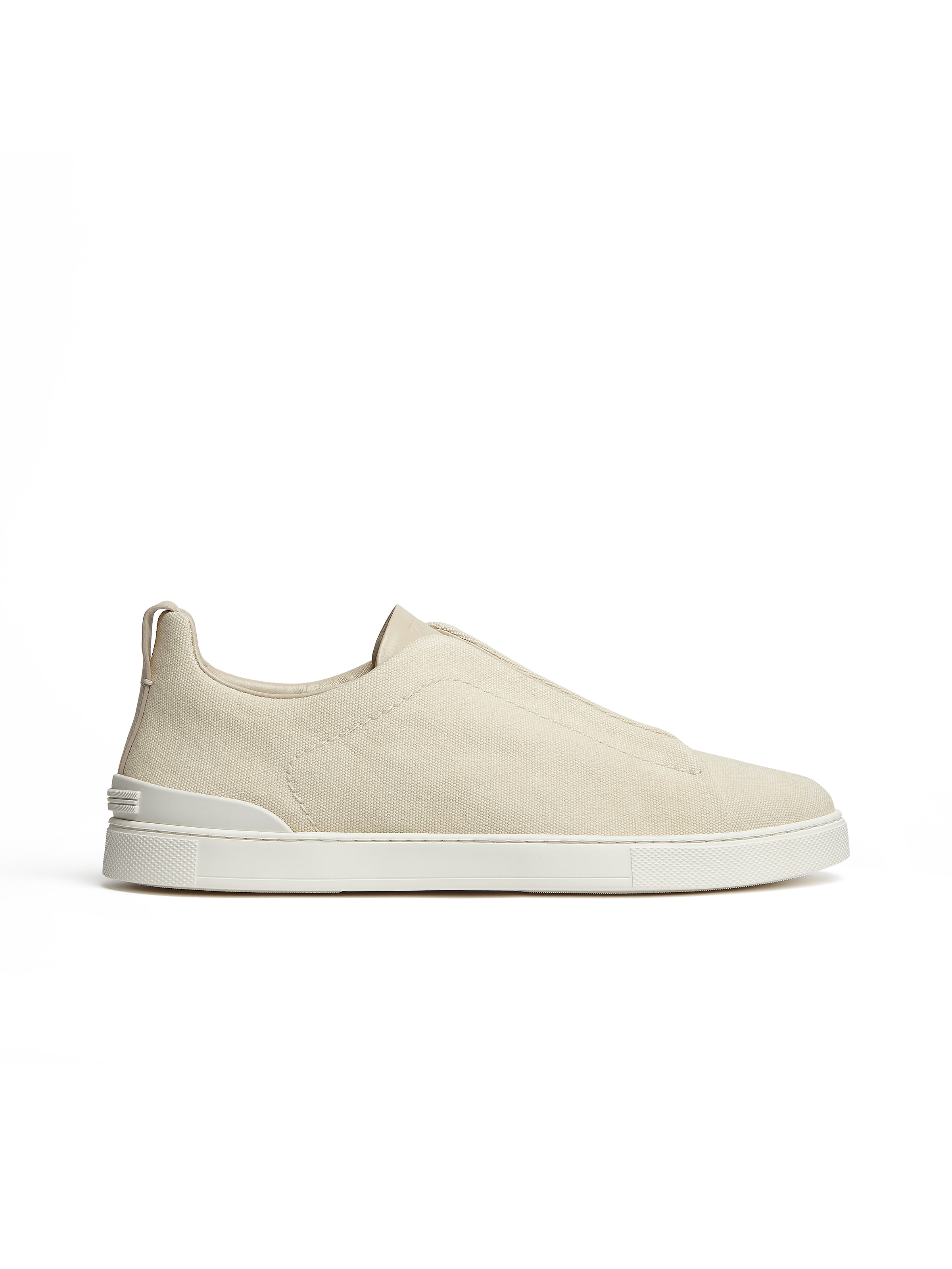 Zegna Off White Canvas Triple Stitch Low Top Sneakers